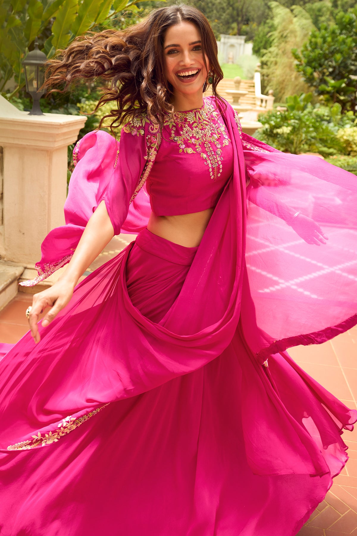 Pink Readymade Embroidered Skirt Set With Shrug-SAR13319_5_SareeButa.com