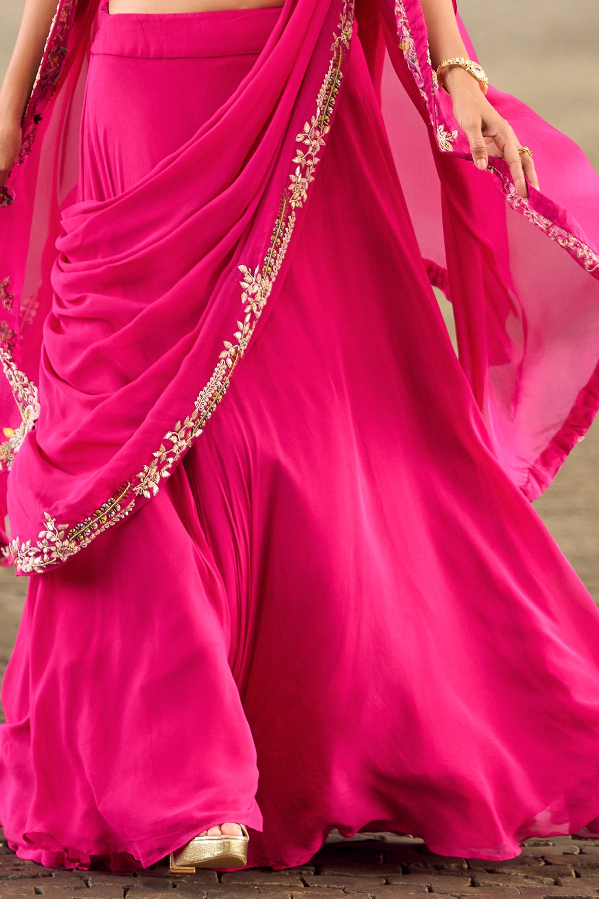 Pink Readymade Embroidered Skirt Set With Shrug-SAR13319_6_SareeButa.com