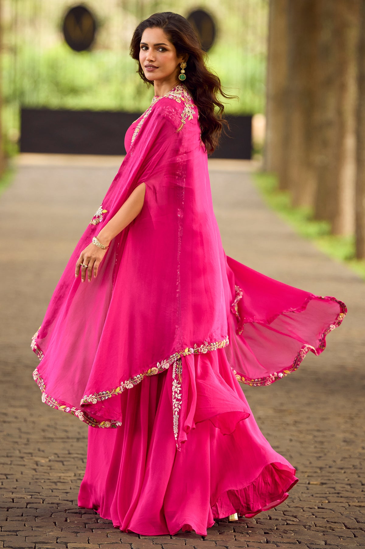 Pink Readymade Embroidered Skirt Set With Shrug-SAR13319_7_SareeButa.com