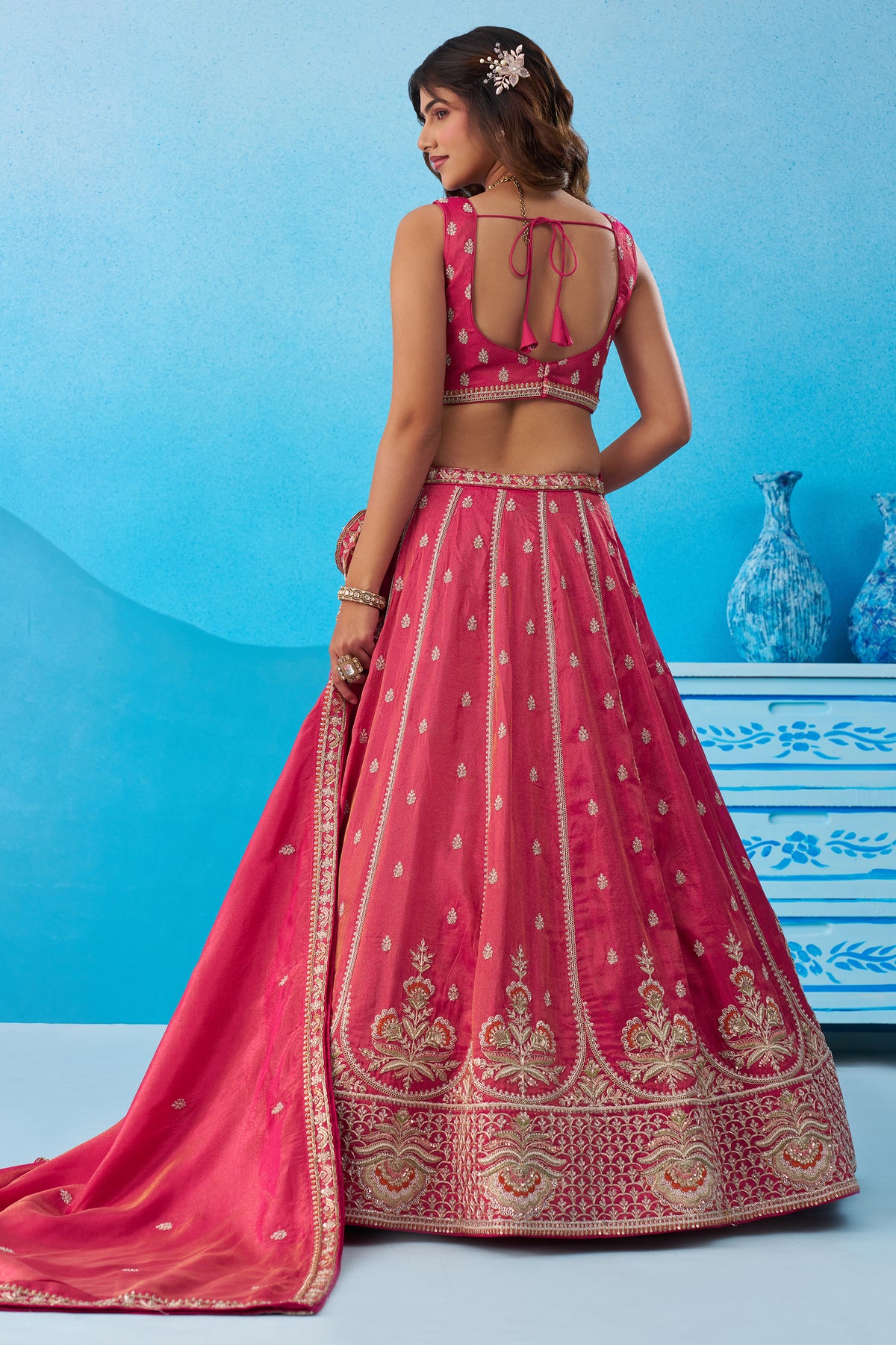 Pink Readymade Embroidered Tissue Lehenga-SAR12901_3_SareeButa.com