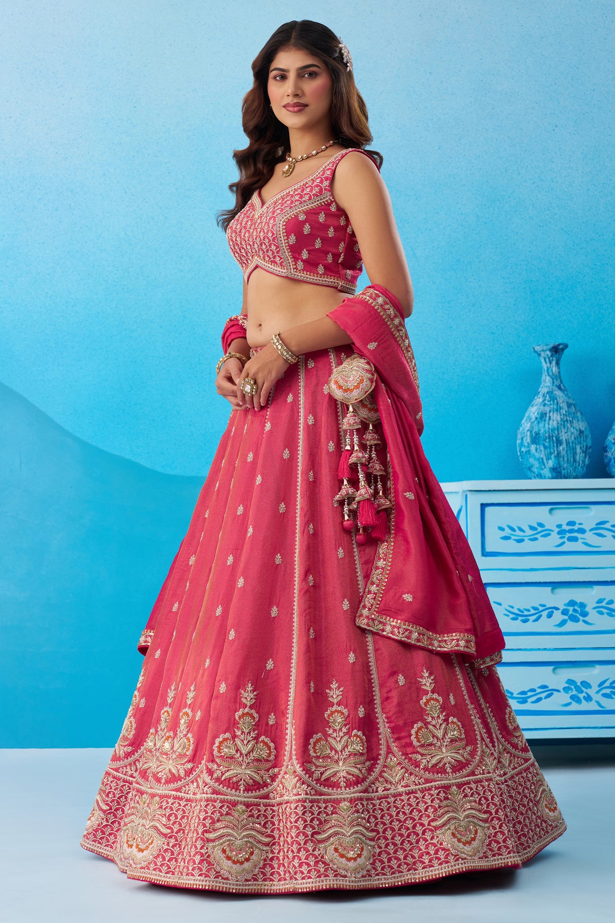 Pink Readymade Embroidered Tissue Lehenga-SAR12901_4_SareeButa.com