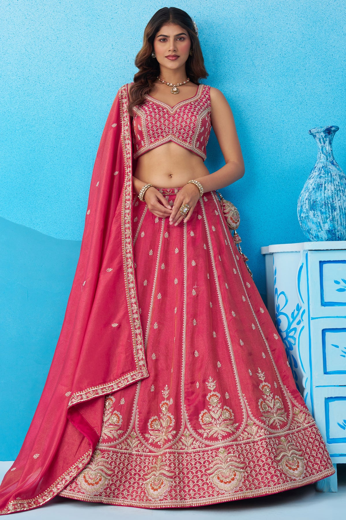 Pink Readymade Embroidered Tissue Lehenga-SAR12901_5_SareeButa.com