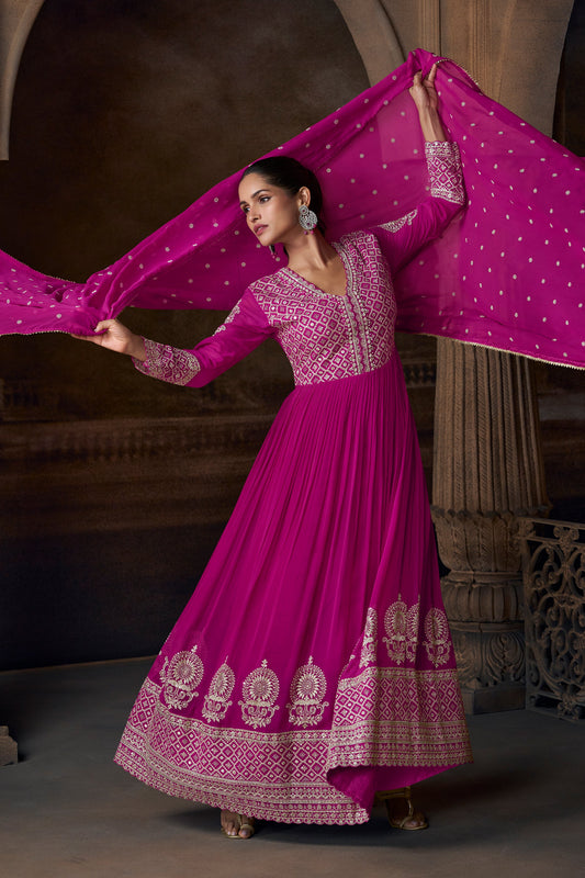 Pink Readymade Georgette Gown With Dupatta-SAR11552_1_SareeButa.com