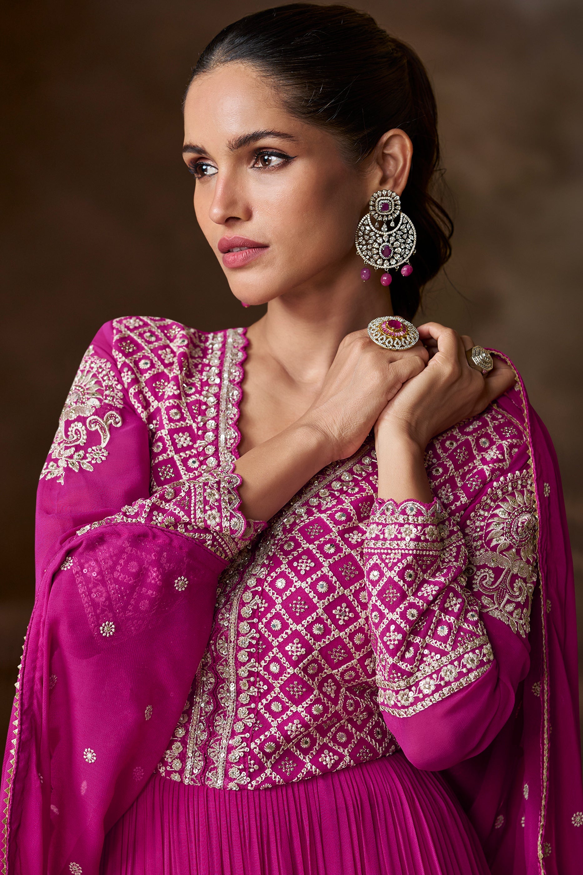 Pink Readymade Georgette Gown With Dupatta-SAR11552_3_SareeButa.com