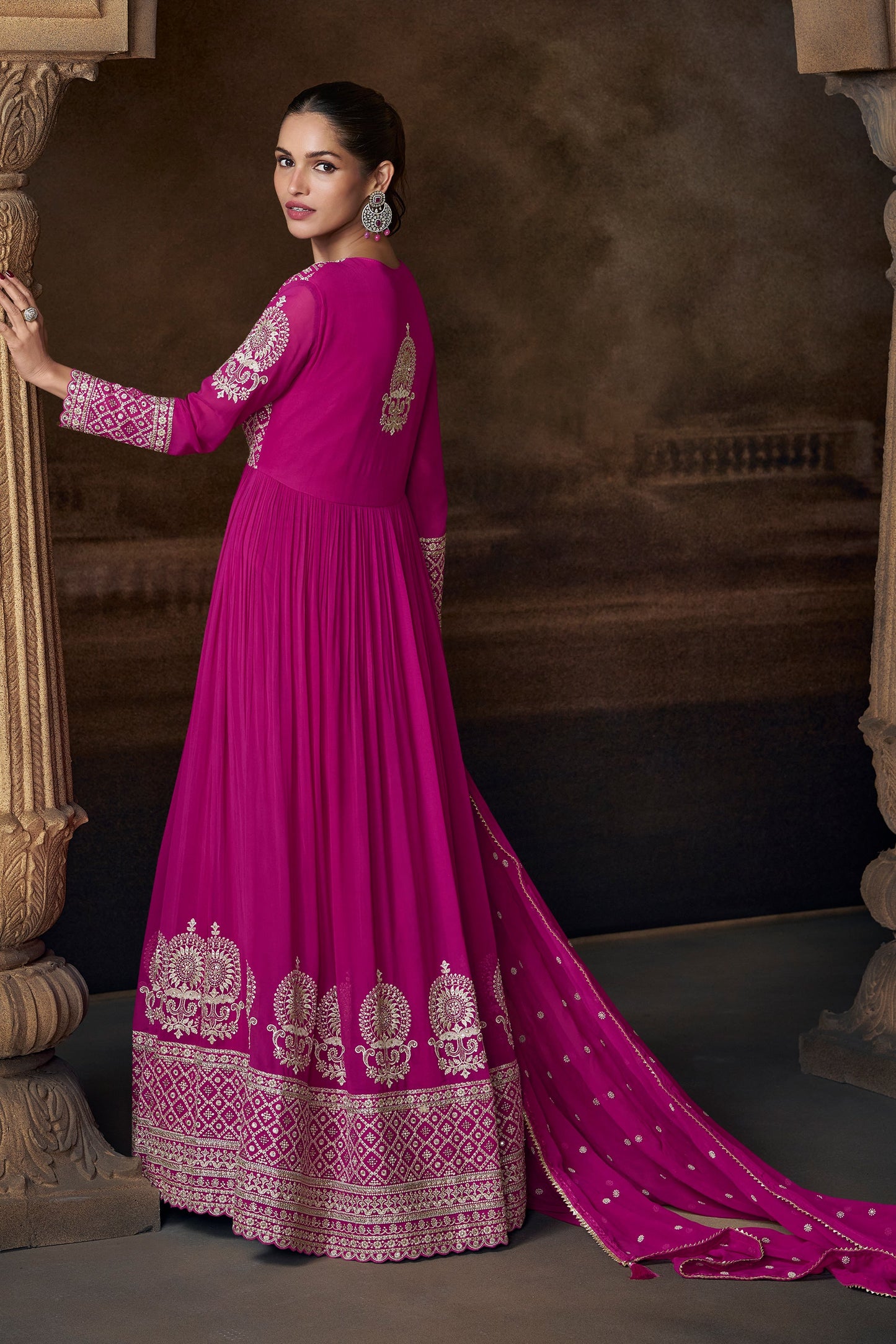 Pink Readymade Georgette Gown With Dupatta-SAR11552_4_SareeButa.com