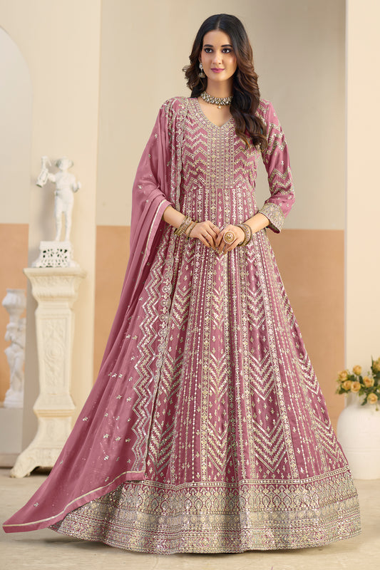 Pink Readymade Georgette Gown With Dupatta-SAR12488_1_SareeButa.com