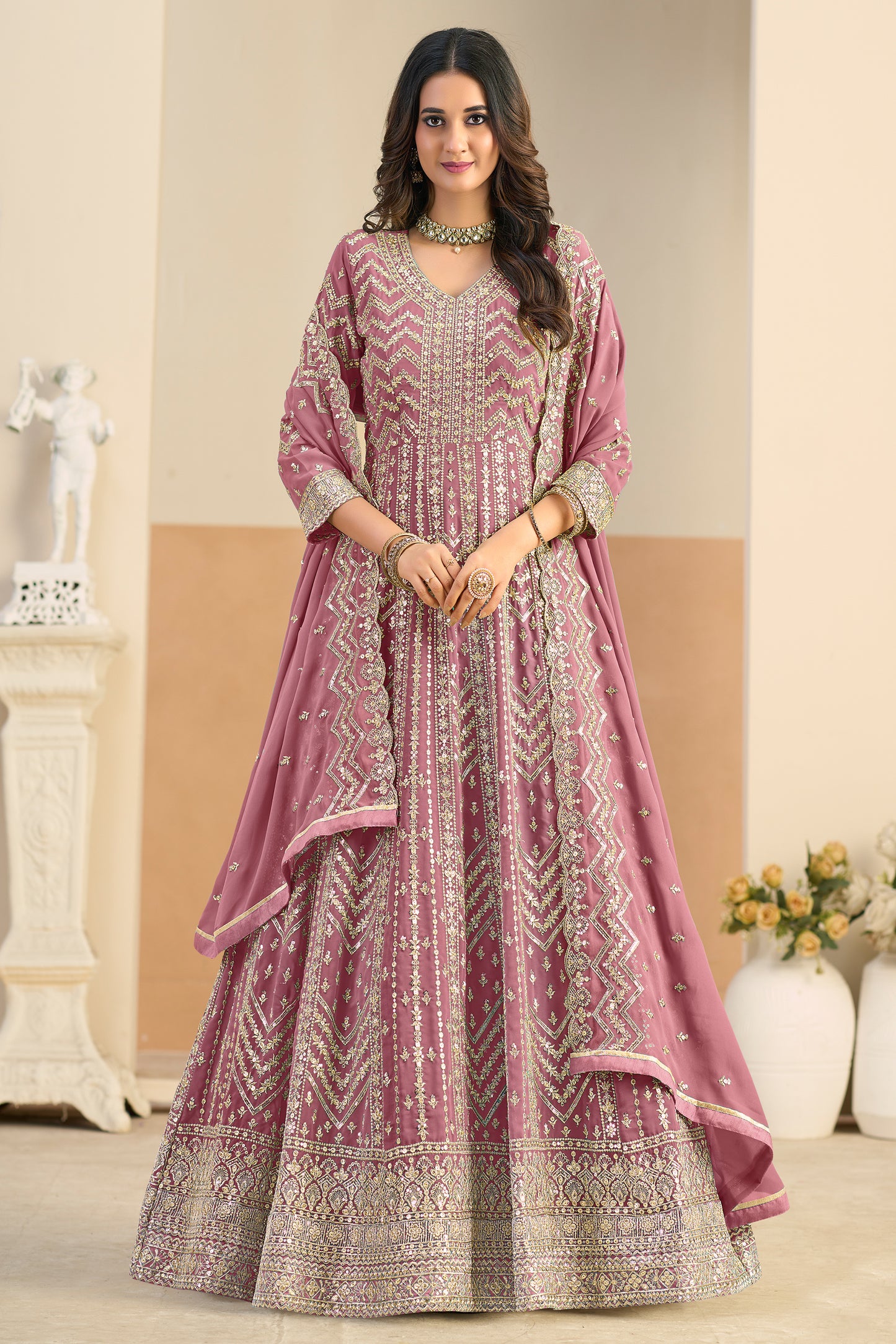 Pink Readymade Georgette Gown With Dupatta-SAR12488_3_SareeButa.com