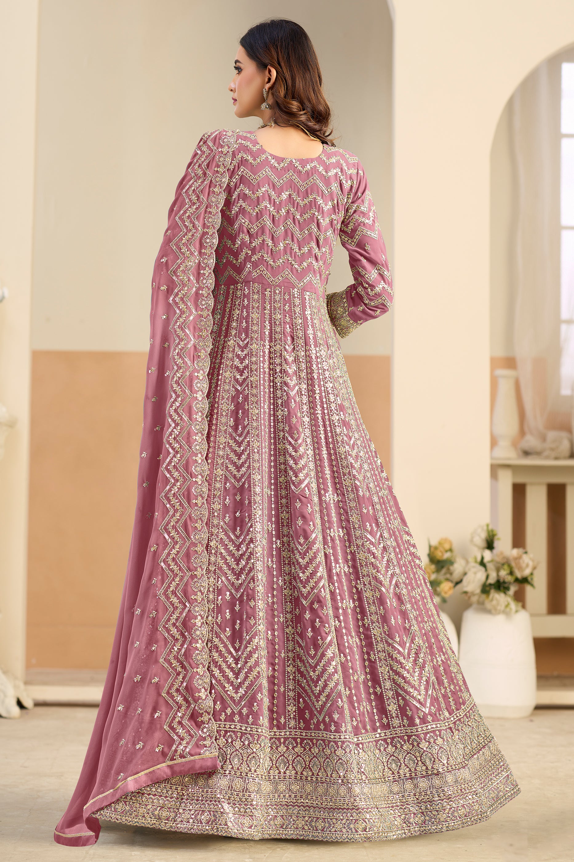 Pink Readymade Georgette Gown With Dupatta-SAR12488_4_SareeButa.com