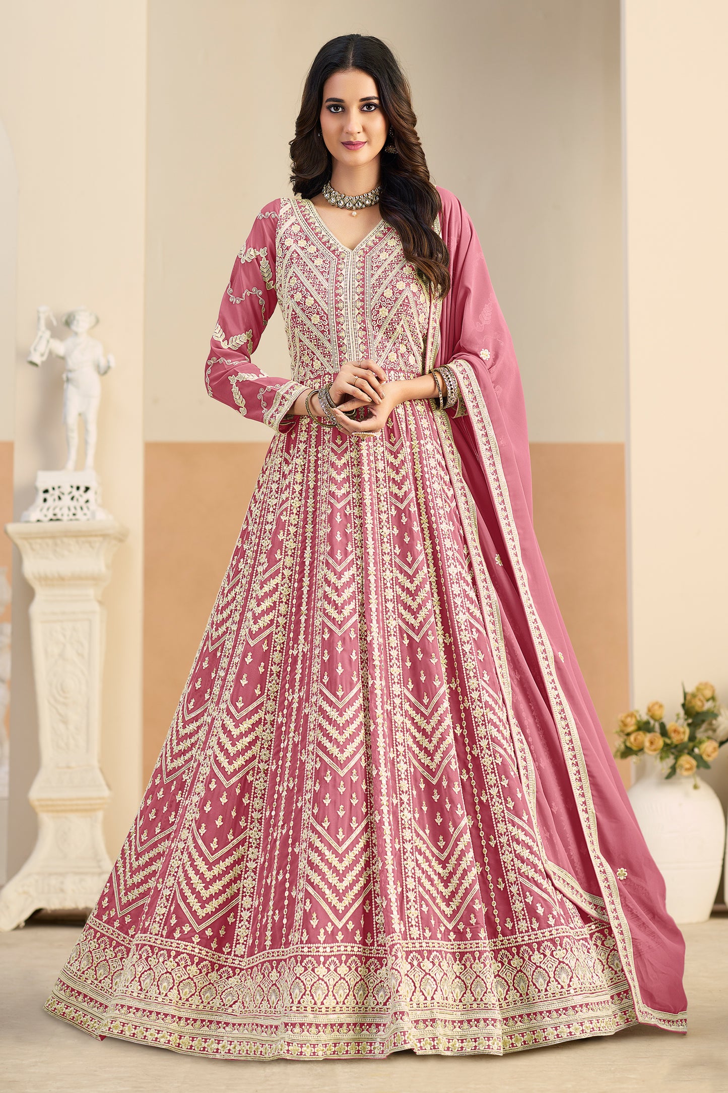 Pink Readymade Georgette Gown With Dupatta-SAR12492_1_SareeButa.com