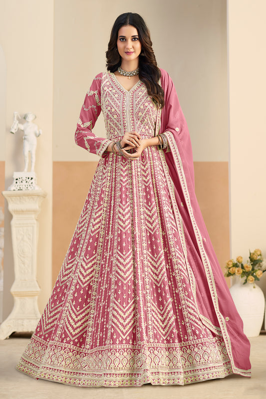 Pink Readymade Georgette Gown With Dupatta-SAR12492_1_SareeButa.com