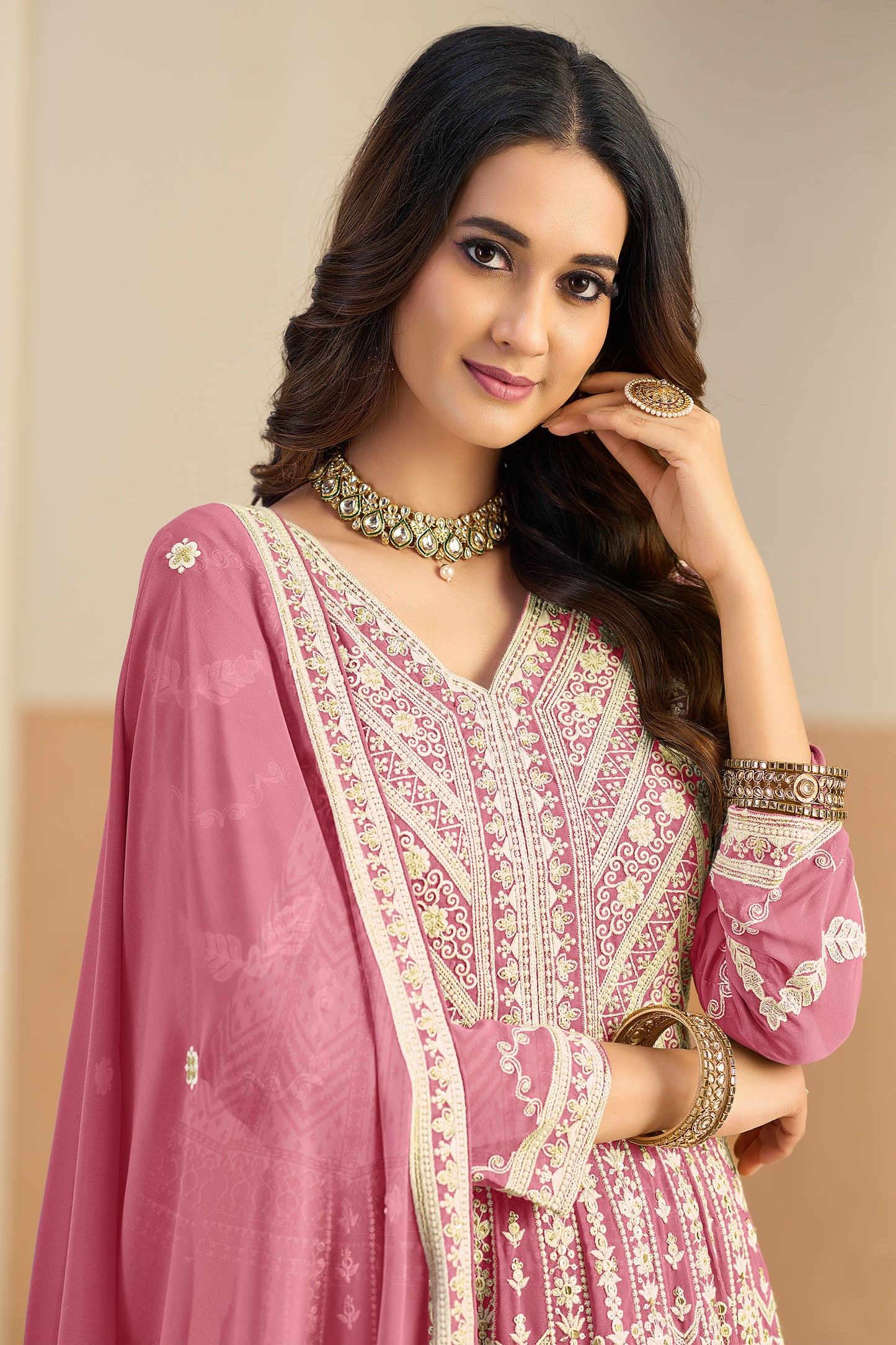 Pink Readymade Georgette Gown With Dupatta-SAR12492_2_SareeButa.com