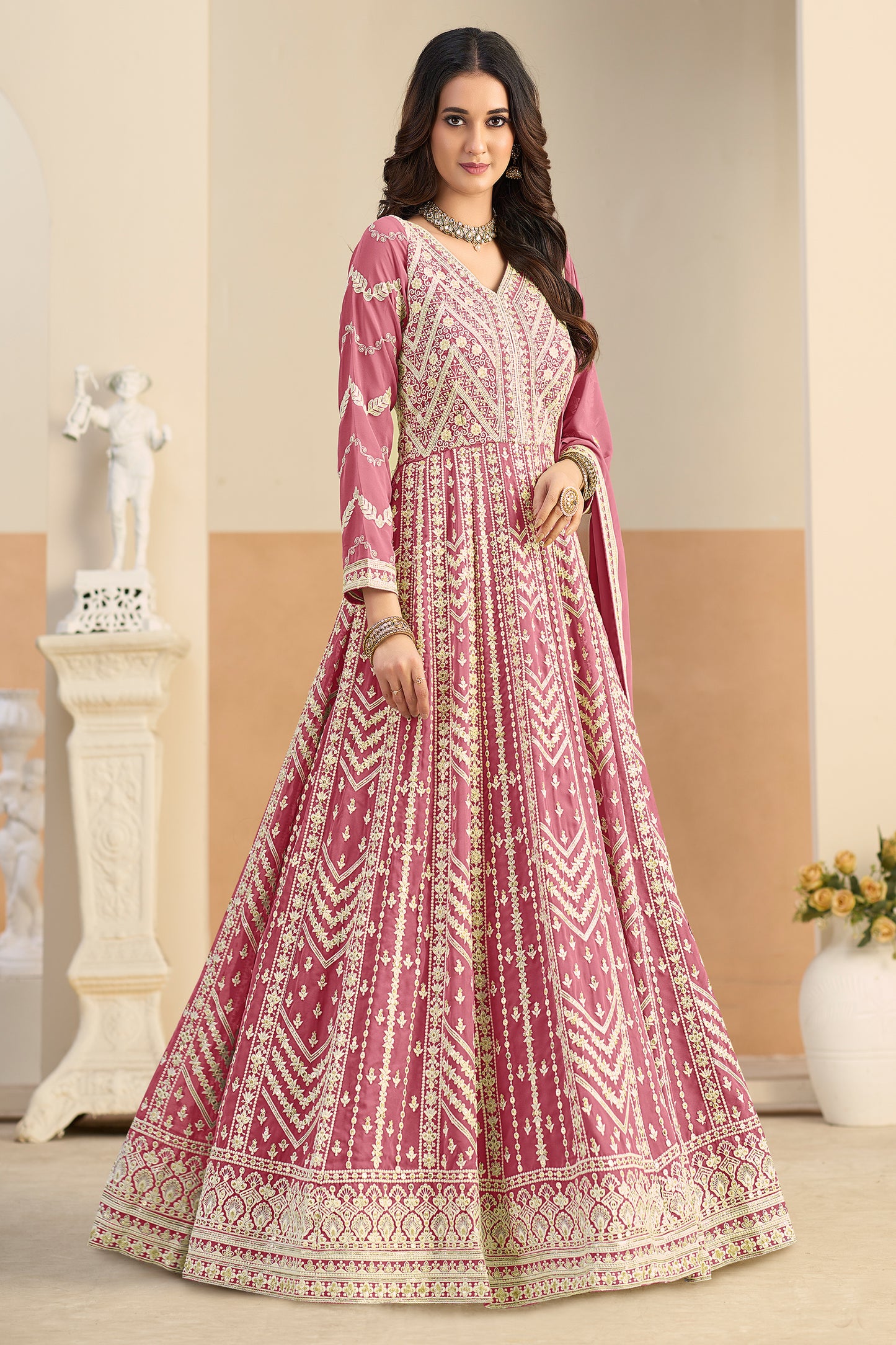 Pink Readymade Georgette Gown With Dupatta-SAR12492_3_SareeButa.com