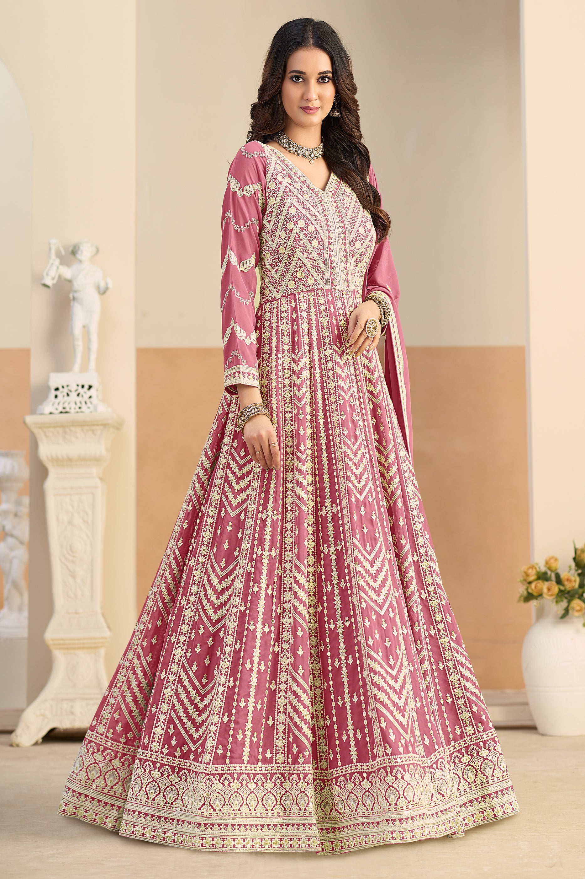 Pink Readymade Georgette Gown With Dupatta-SAR12492_3_SareeButa.com