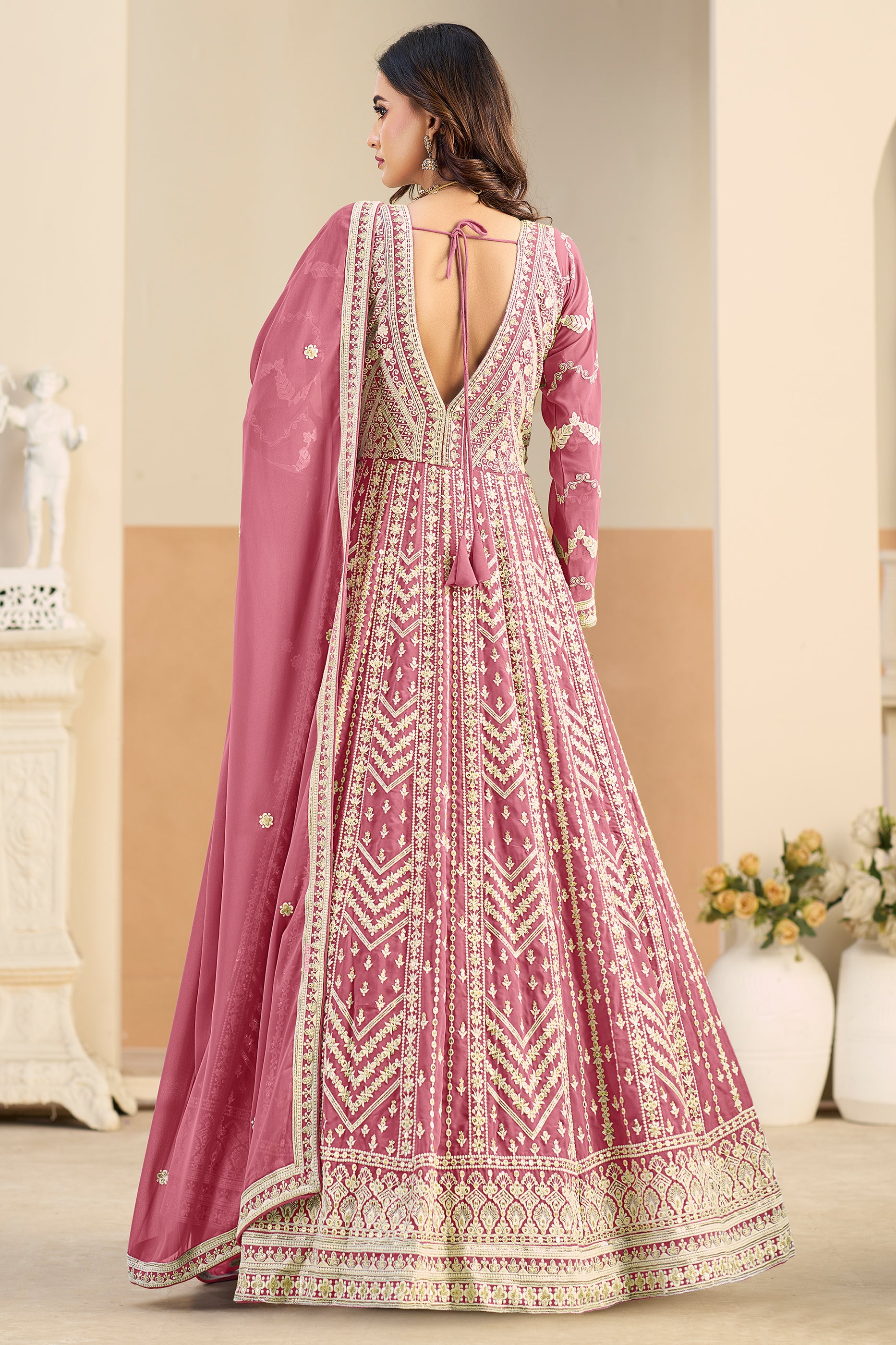 Pink Readymade Georgette Gown With Dupatta-SAR12492_4_SareeButa.com