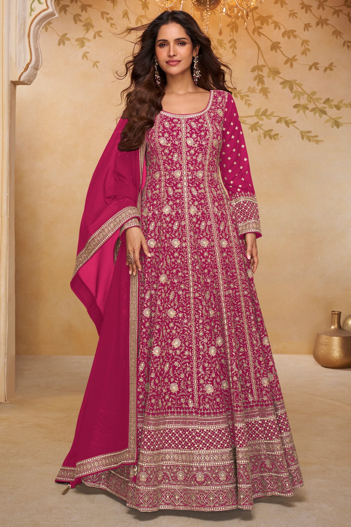 Pink Readymade Georgette Gown with Dupatta-SAR13330_1_SareeButa.com