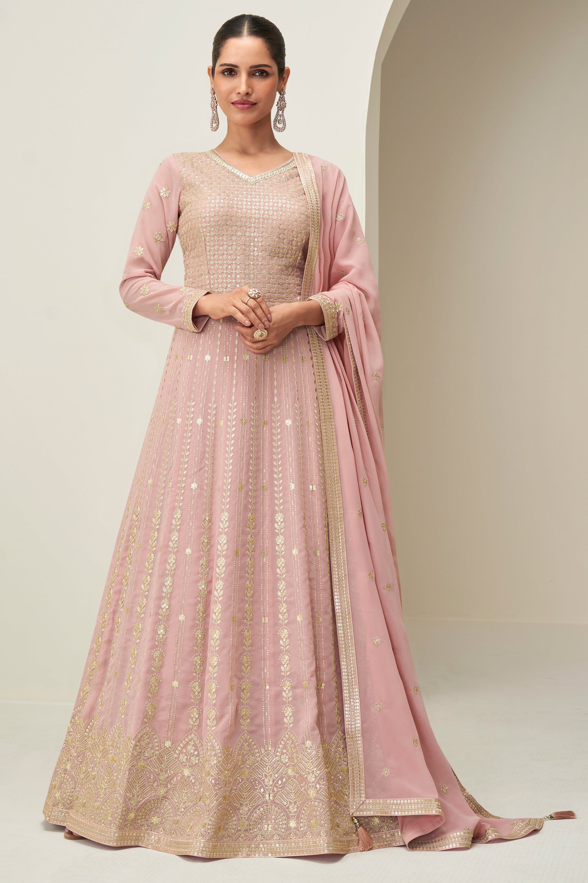 Pink Readymade Georgette Gown with Dupatta-SS812_1_SareeButa.com