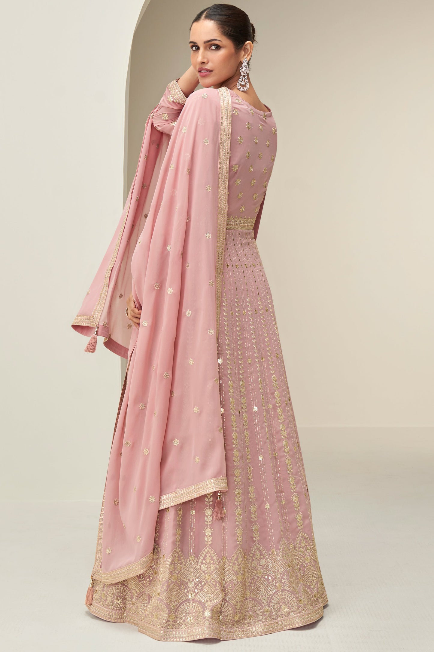 Pink Readymade Georgette Gown with Dupatta-SS812_4_SareeButa.com