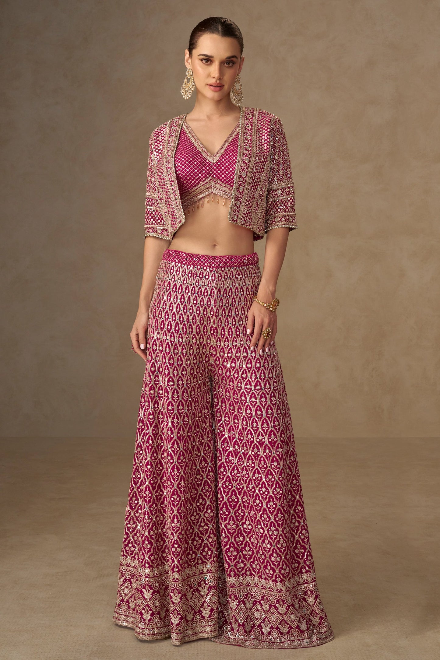 Pink Readymade Georgette Palazzo Set With Shrug-SAR11056_1_SareeButa.com