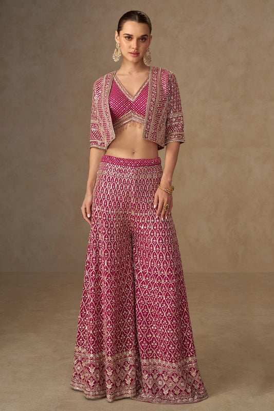 Pink Readymade Georgette Palazzo Set With Shrug-SAR11056_1_SareeButa.com