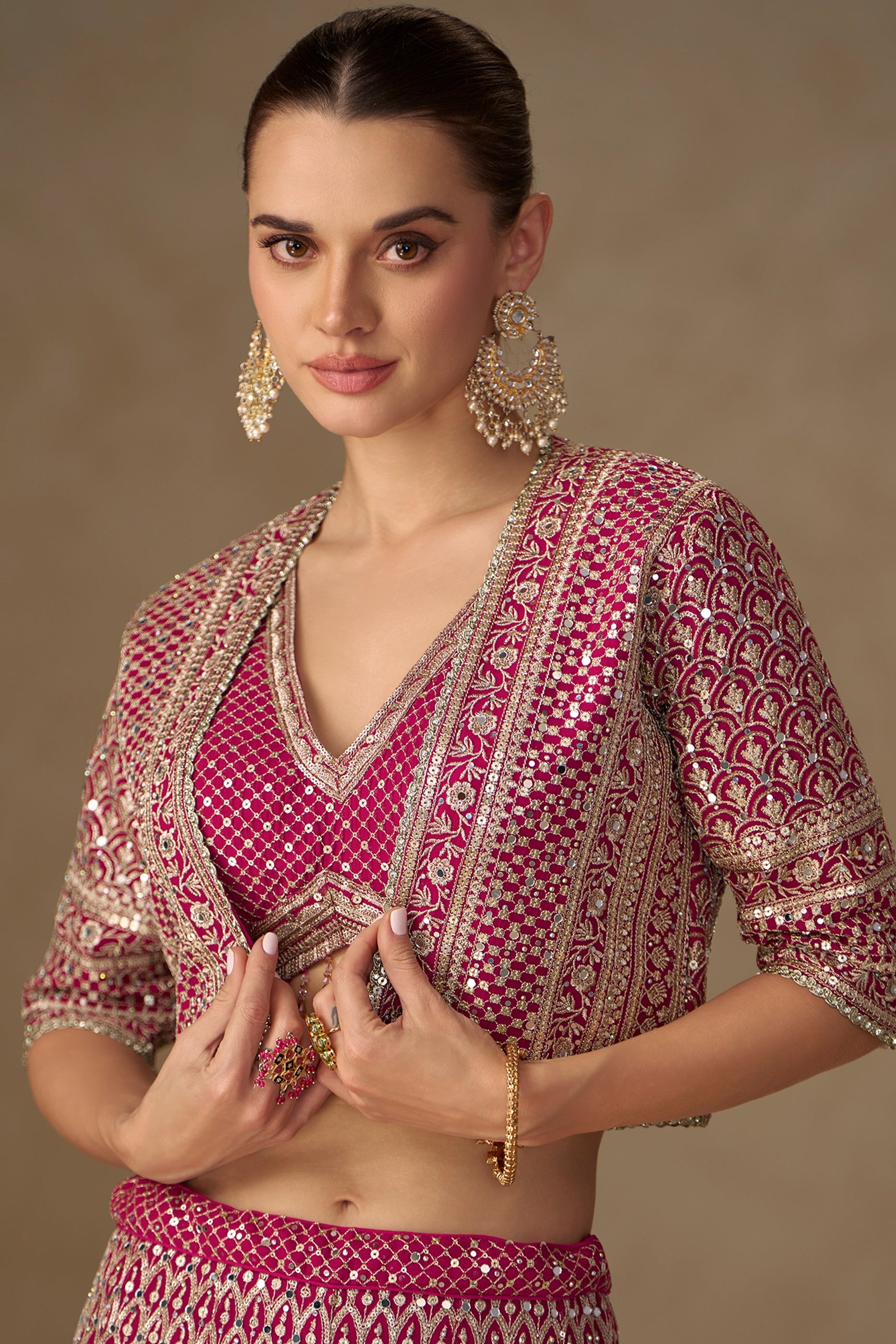 Pink Readymade Georgette Palazzo Set With Shrug-SAR11056_2_SareeButa.com
