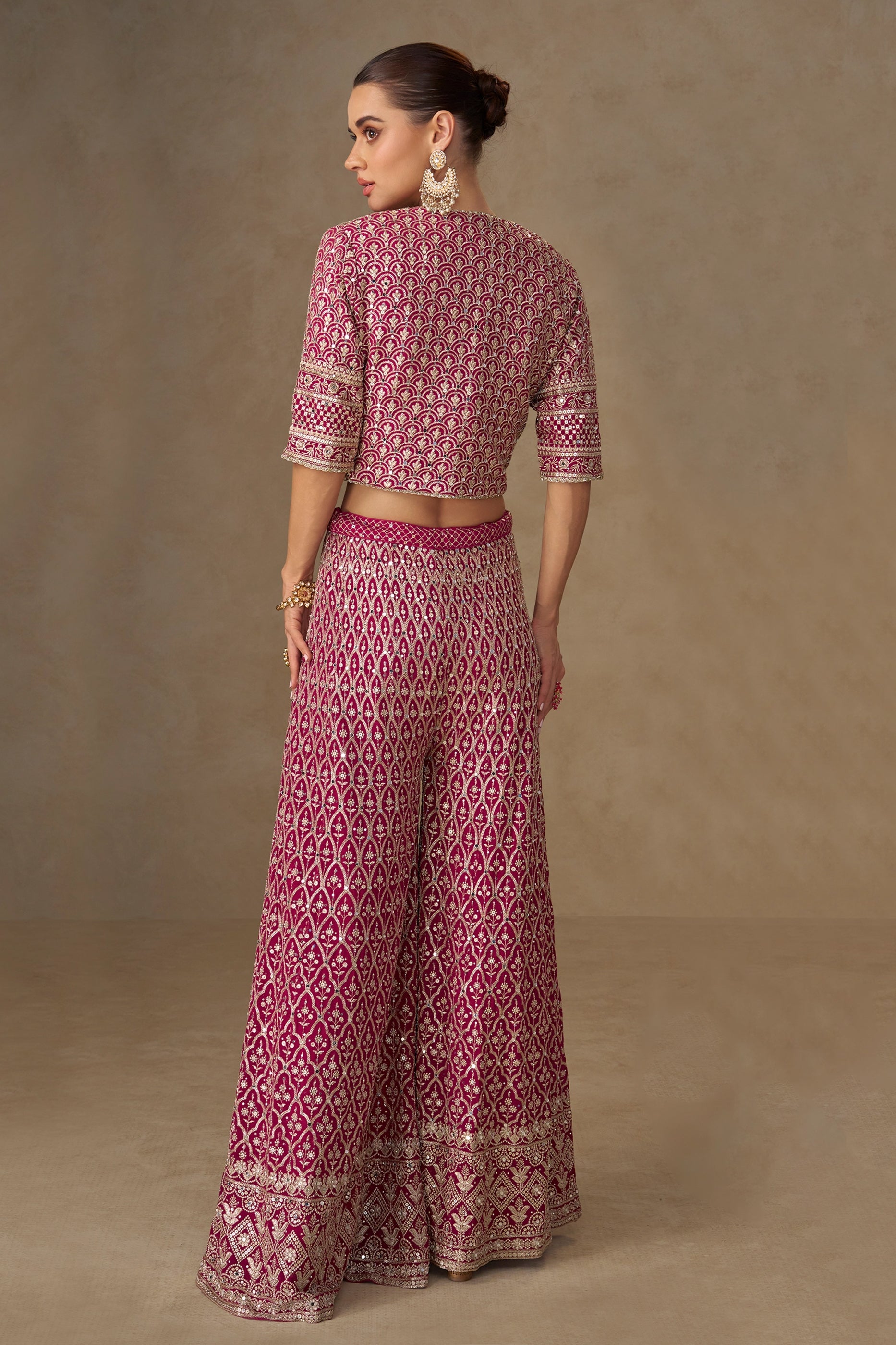 Pink Readymade Georgette Palazzo Set With Shrug-SAR11056_3_SareeButa.com