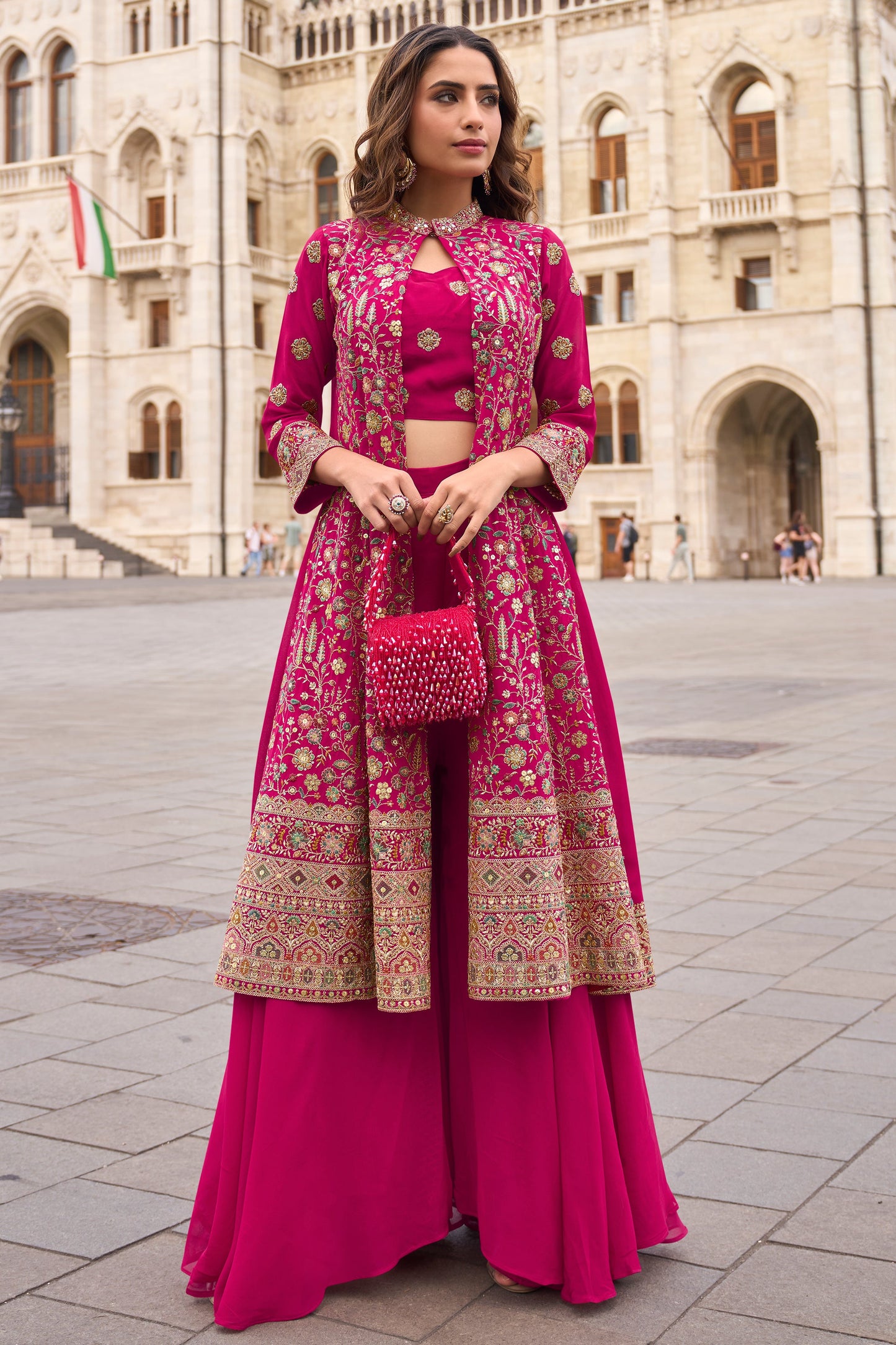 Pink Readymade Georgette Palazzo Set with Jacket-SS898_1_SareeButa.com