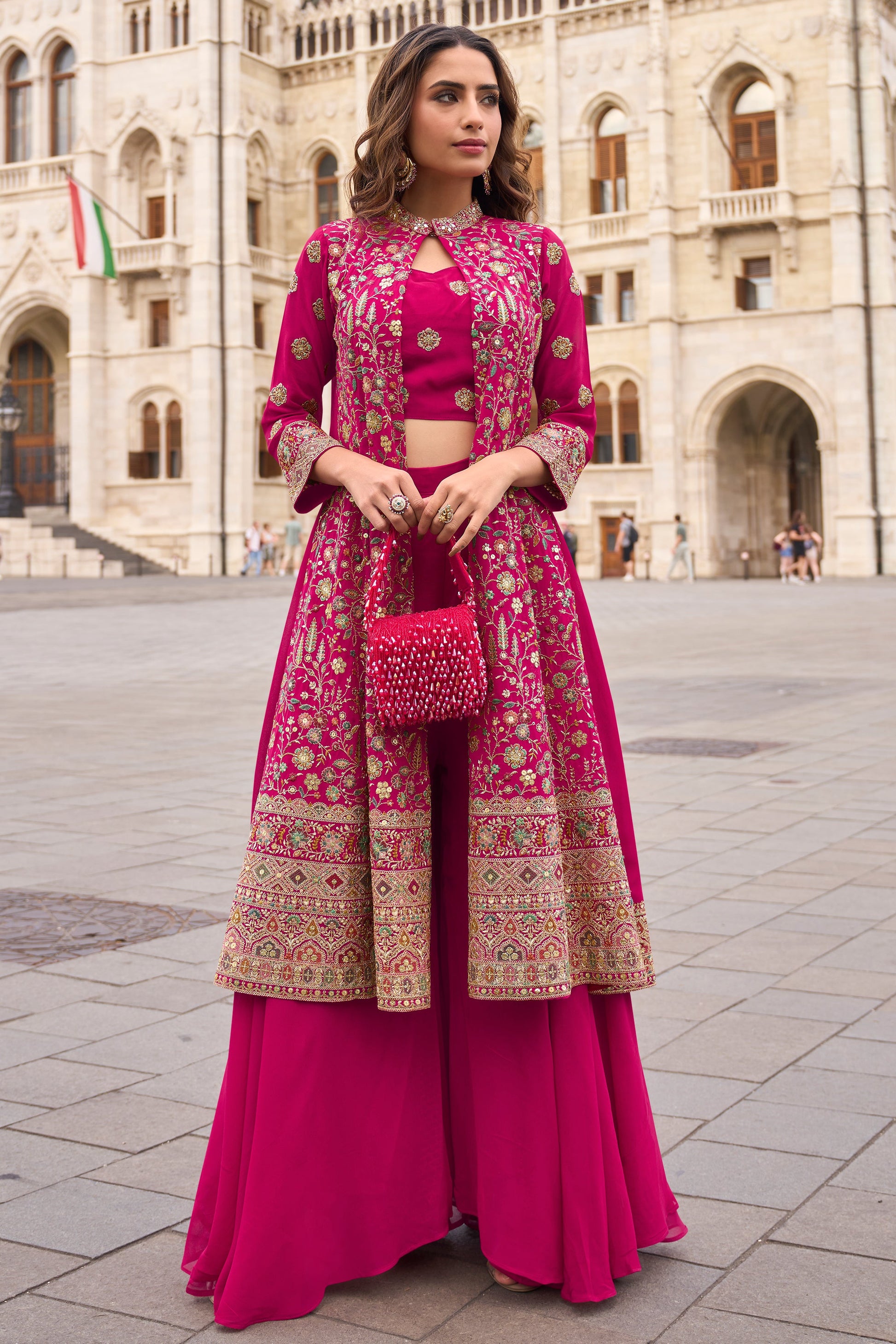 Pink Readymade Georgette Palazzo Set with Jacket-SS898_1_SareeButa.com