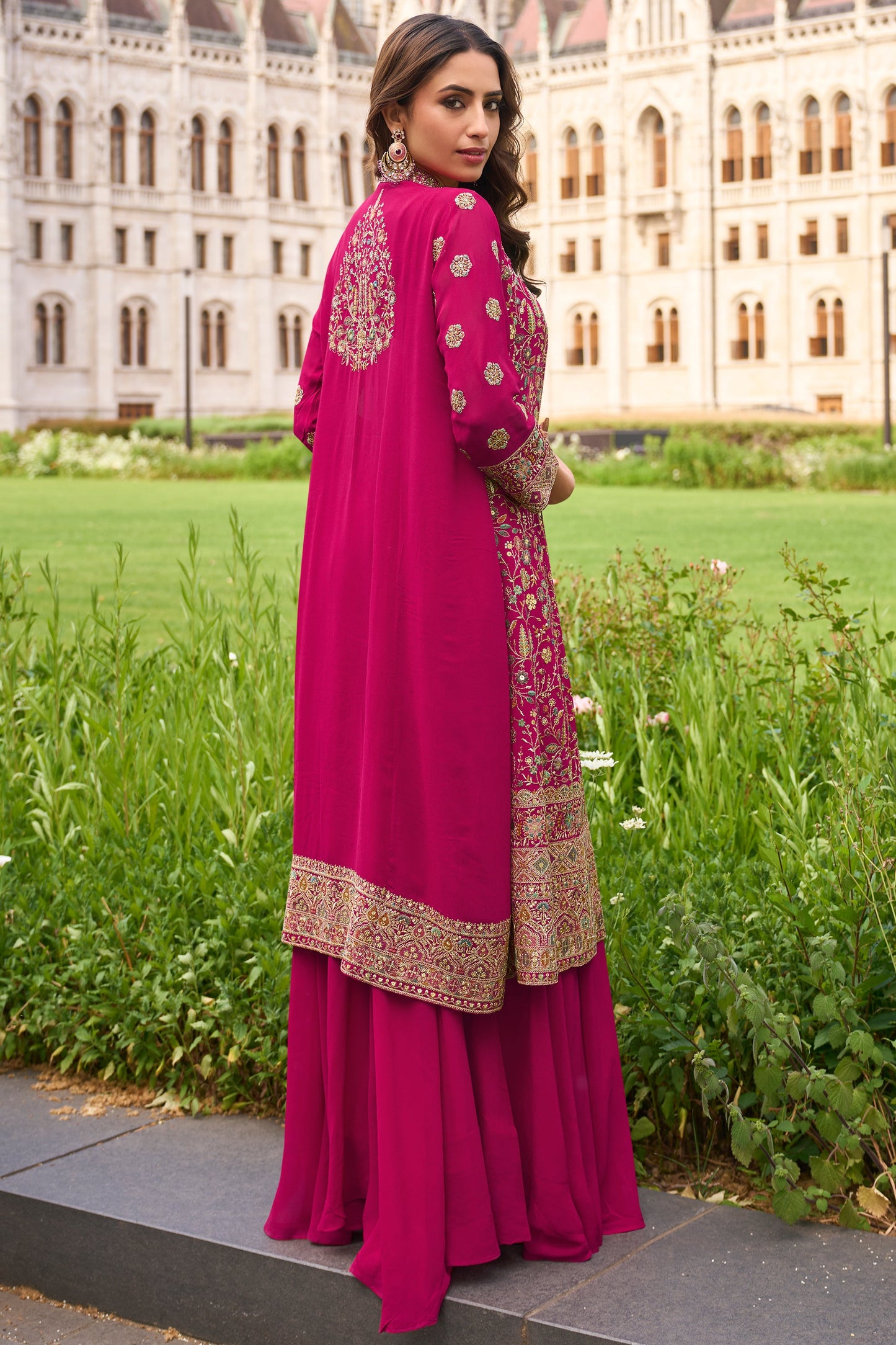 Pink Readymade Georgette Palazzo Set with Jacket-SS898_3_SareeButa.com