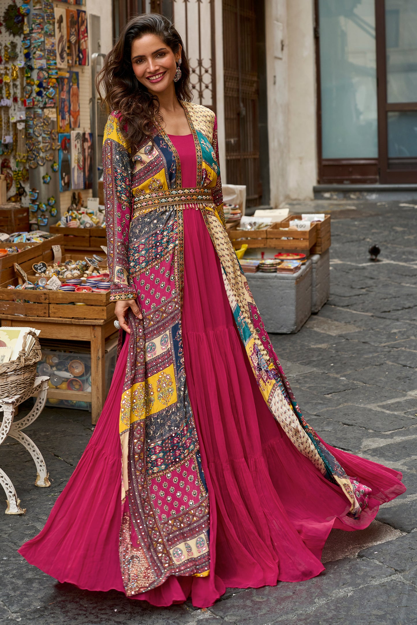 Pink Readymade Georgette Silk Gown with Jacket-SAR13159_3_SareeButa.com