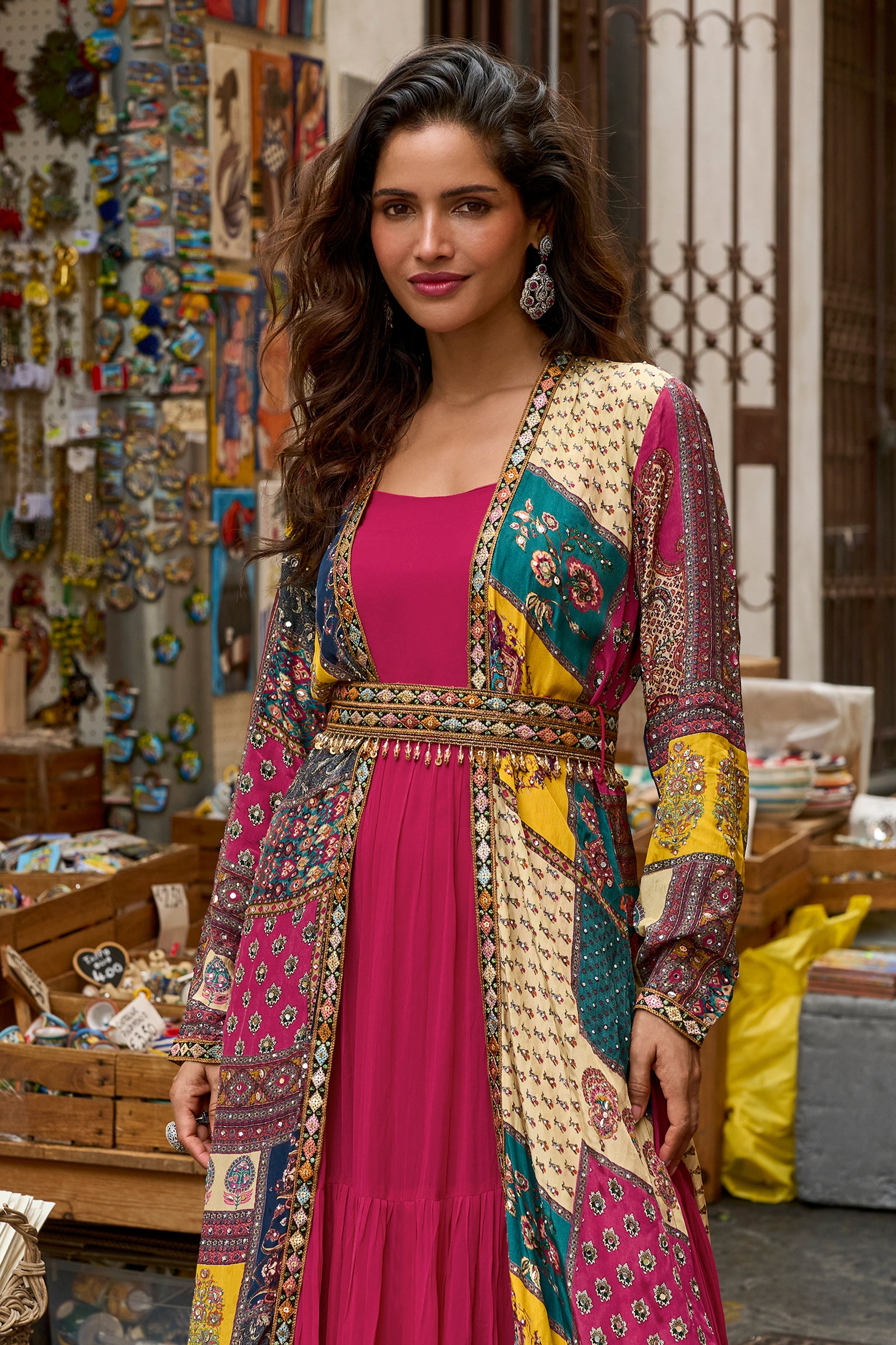 Pink Readymade Georgette Silk Gown with Jacket-SAR13159_4_SareeButa.com