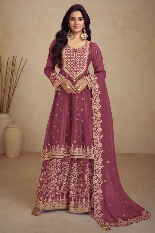 Pink Readymade Heavy Work Chinon A-line Suit-SS525_1_SareeButa.com