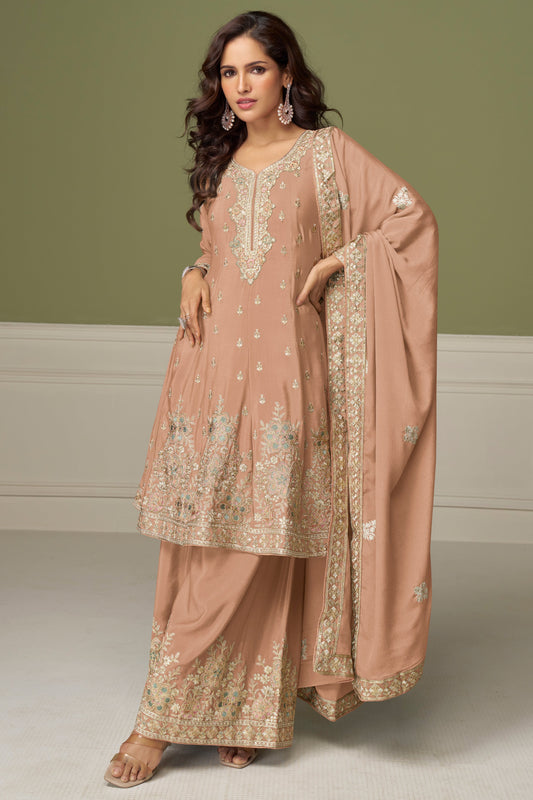 Pink Readymade Heavy Work Chinon A-line Suit-SS885_1_SareeButa.com