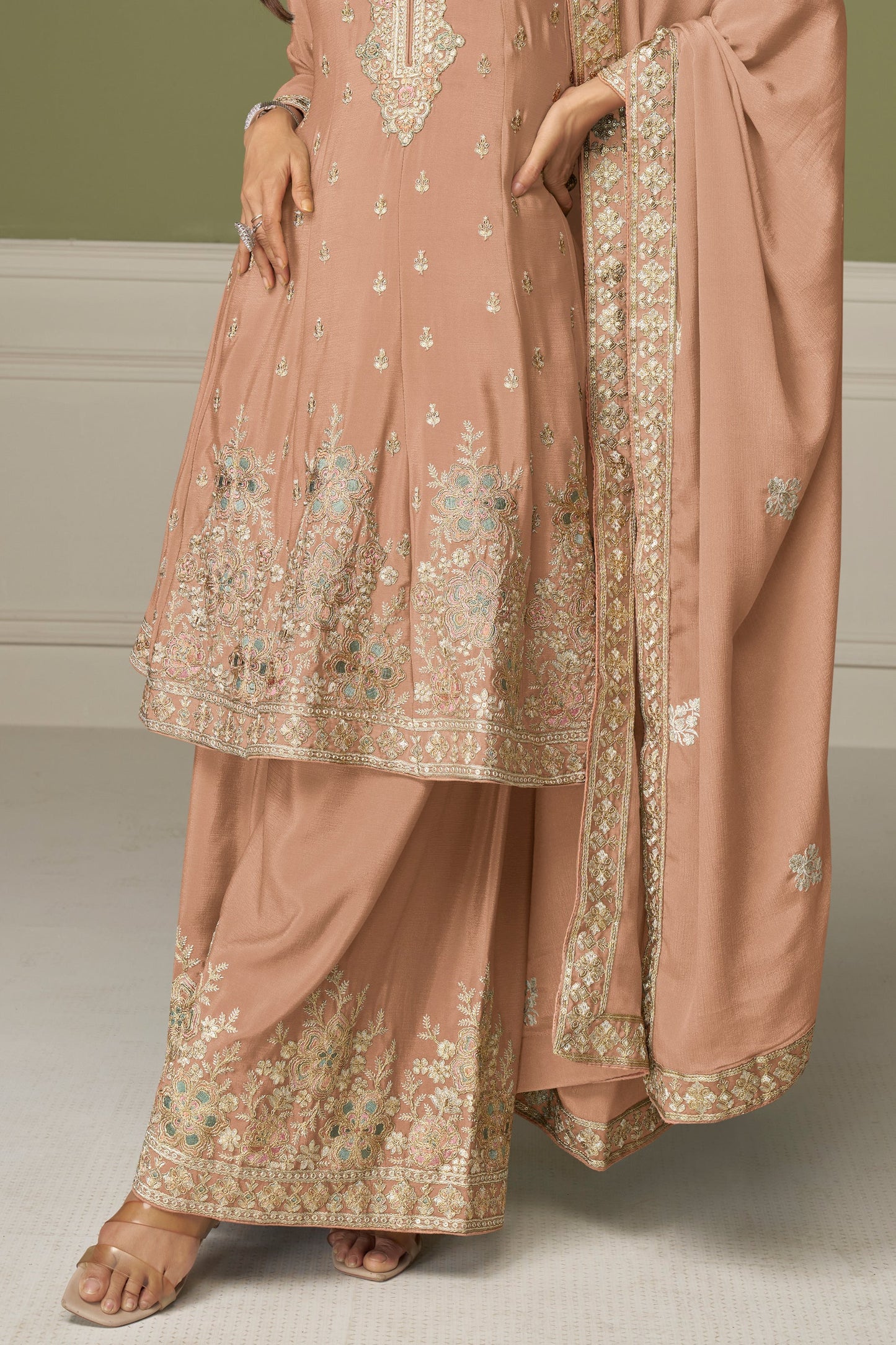 Pink Readymade Heavy Work Chinon A-line Suit-SS885_3_SareeButa.com