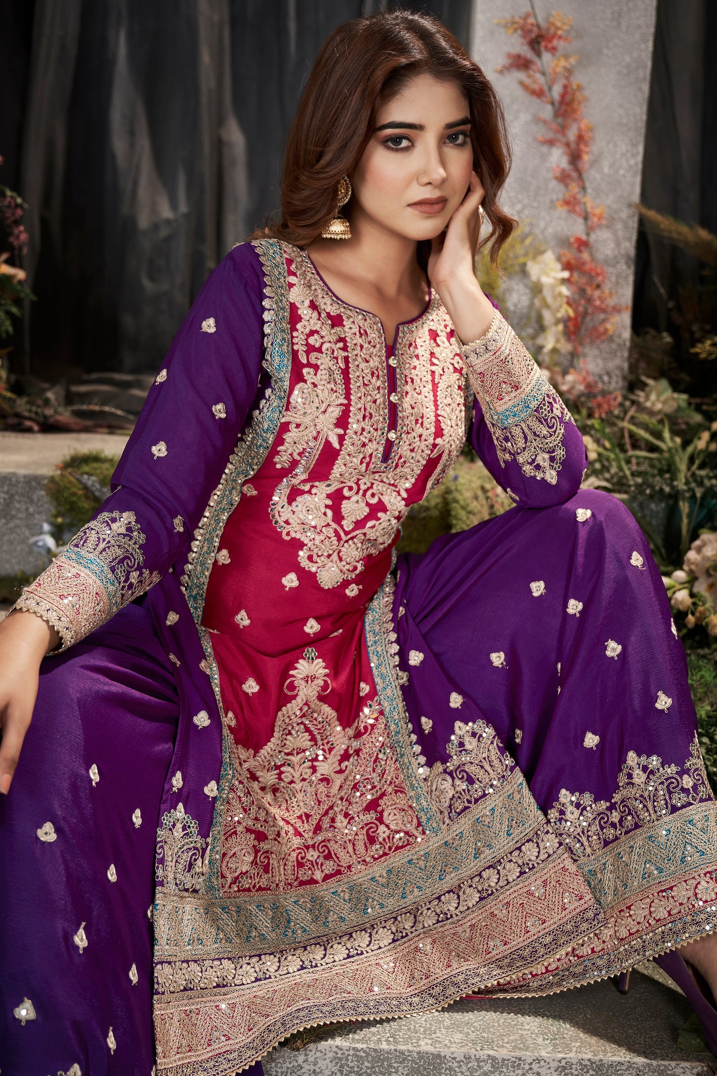 Pink Readymade Heavy Work Chinon Suit-SS082_3_SareeButa.com