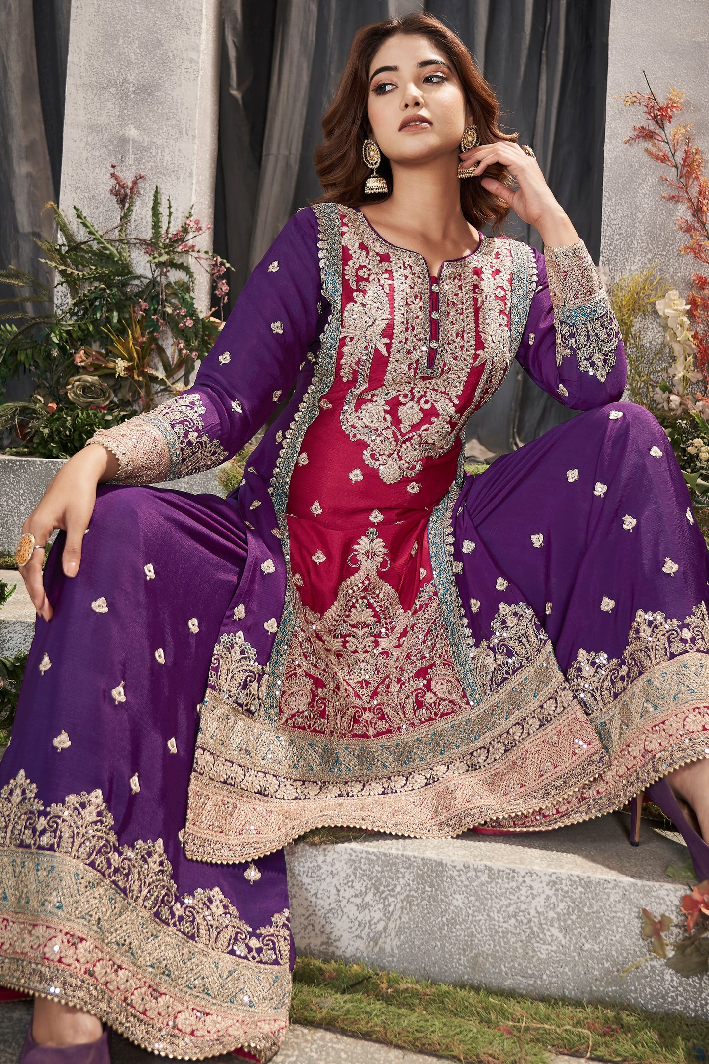 Pink Readymade Heavy Work Chinon Suit-SS082_4_SareeButa.com