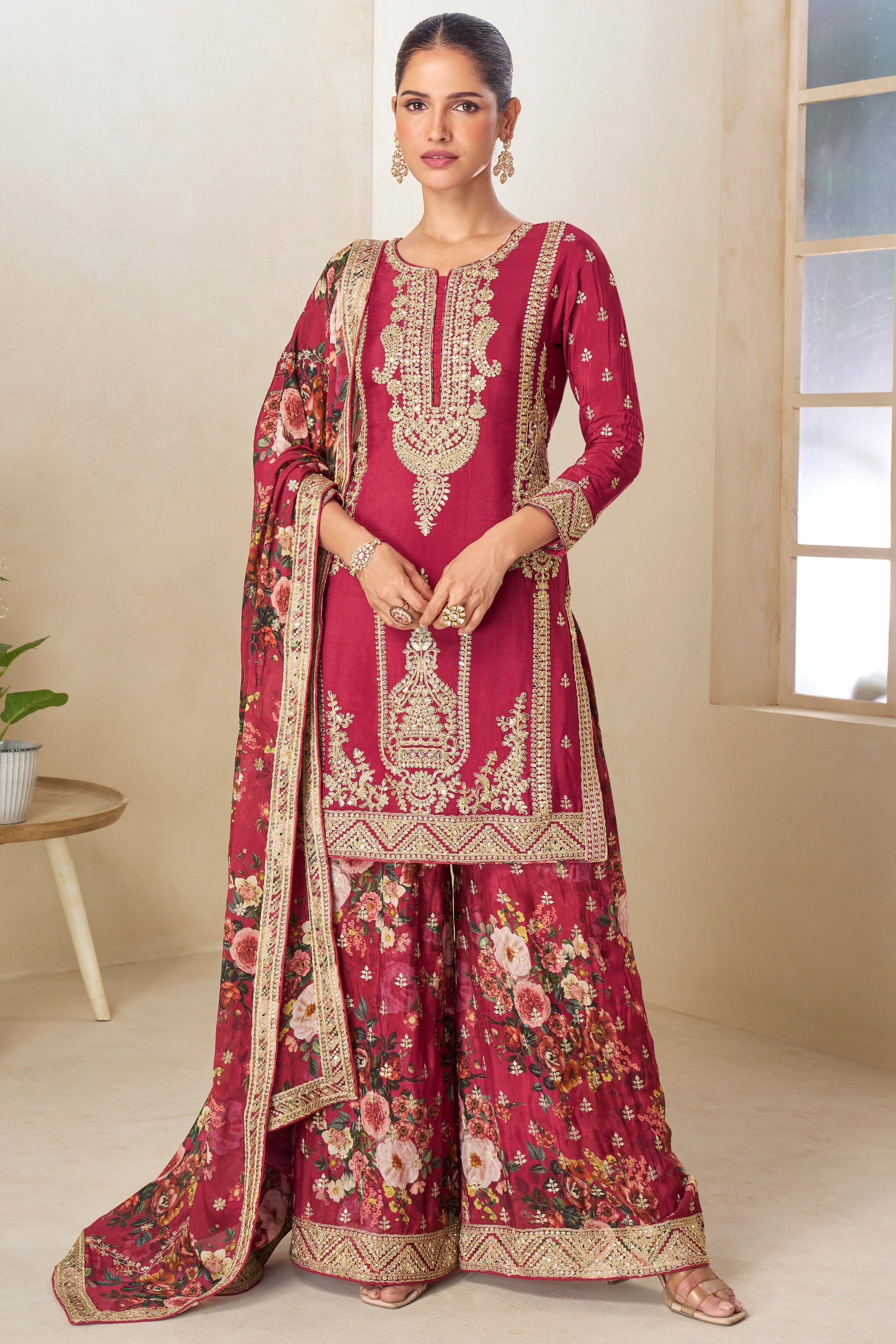 Pink Readymade Heavy Work Chinon Suit-SS757_1_SareeButa.com