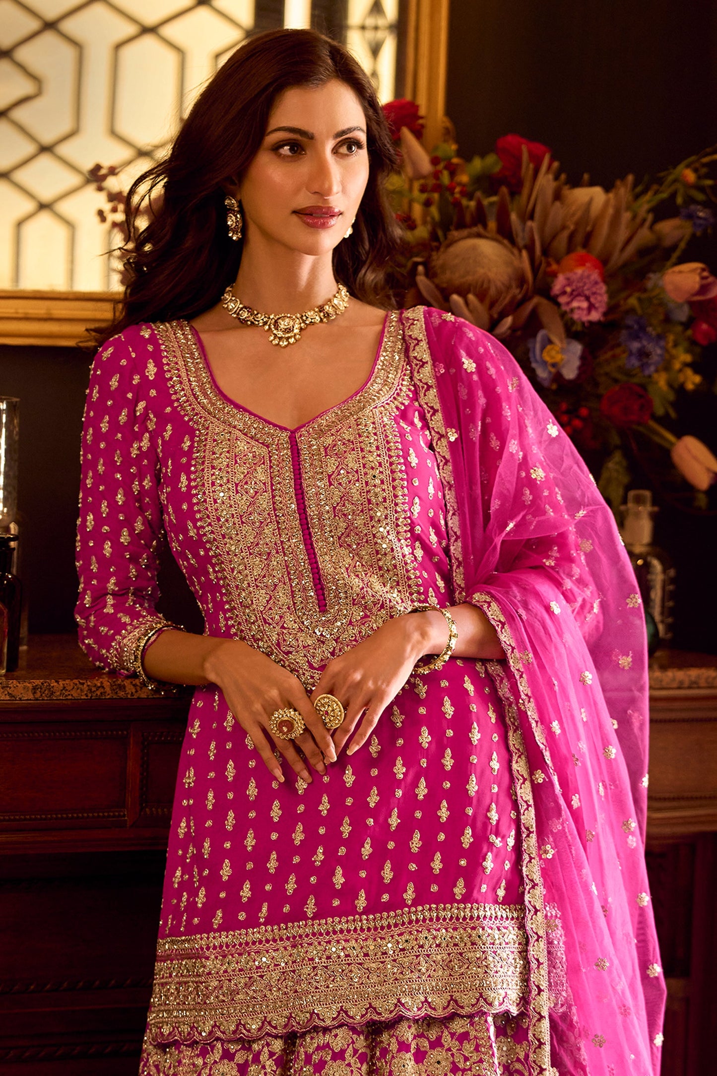 Pink Readymade Heavy Work Georgette Skirt Suit-SAR11554_5_SareeButa.com