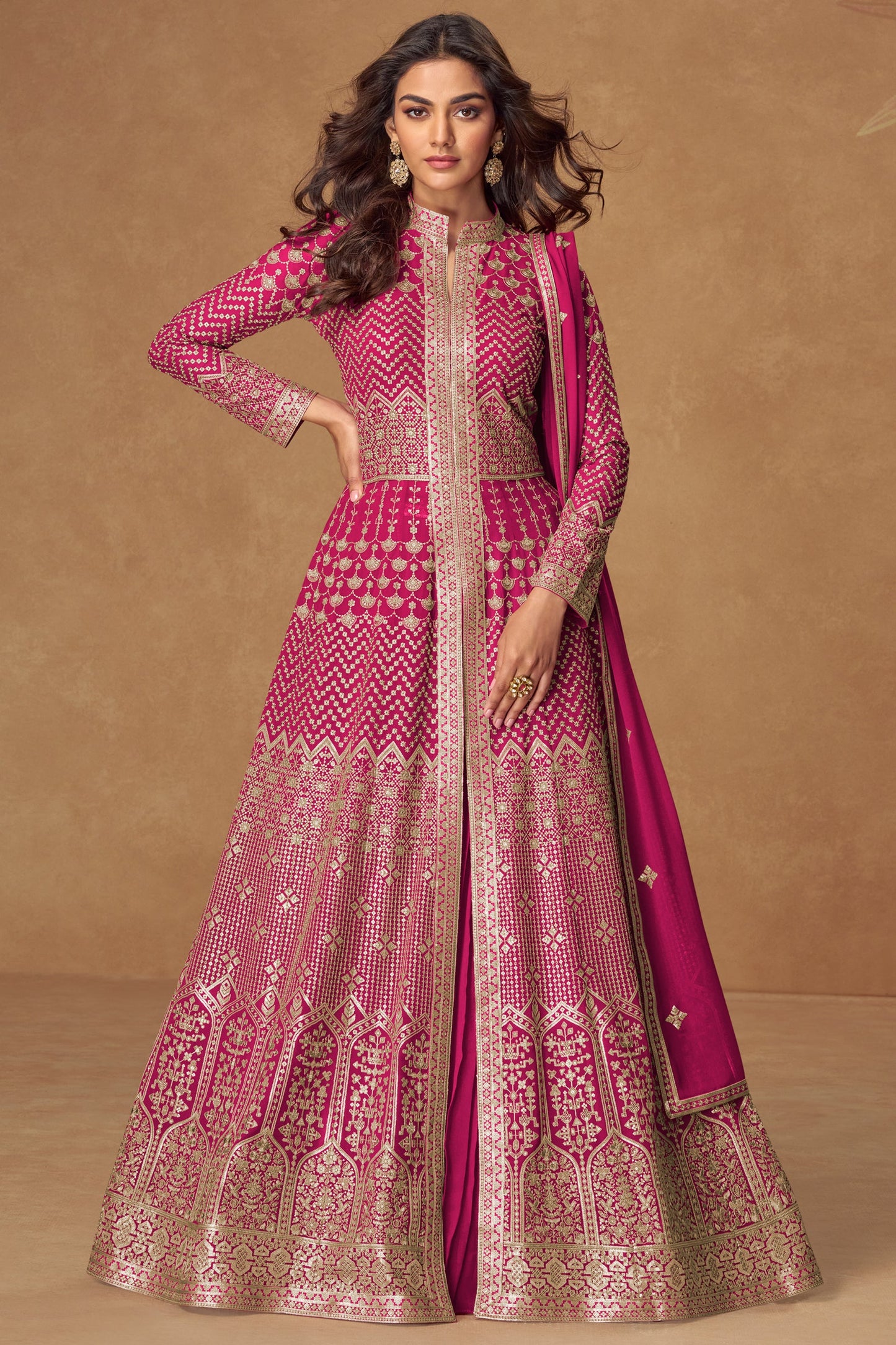 Pink Readymade Heavy Work Georgette Skirt Suit-SS758_1_SareeButa.com