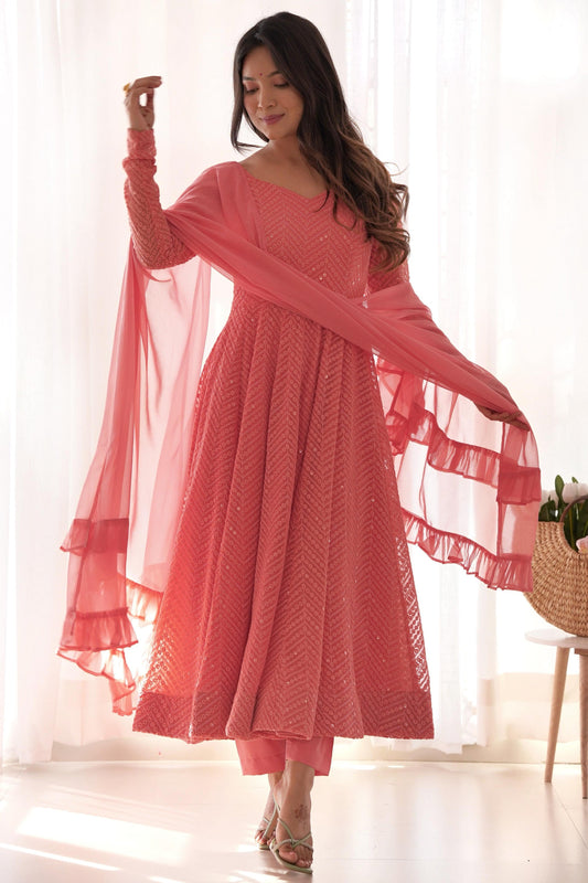 Pink Readymade Lucknowi Georgette Anarkali Suit-SS493_1_SareeButa.com