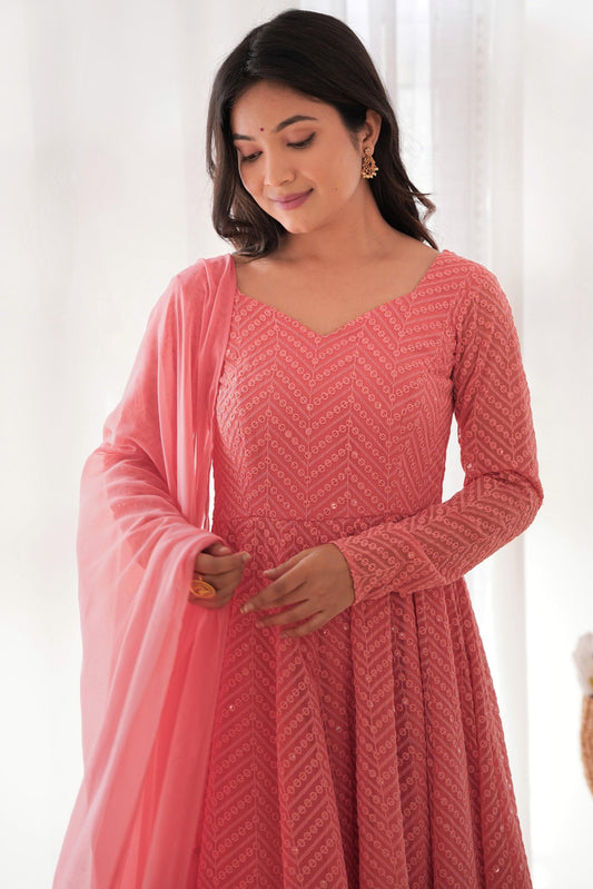 Pink Readymade Lucknowi Georgette Anarkali Suit-SS493_2_SareeButa.com