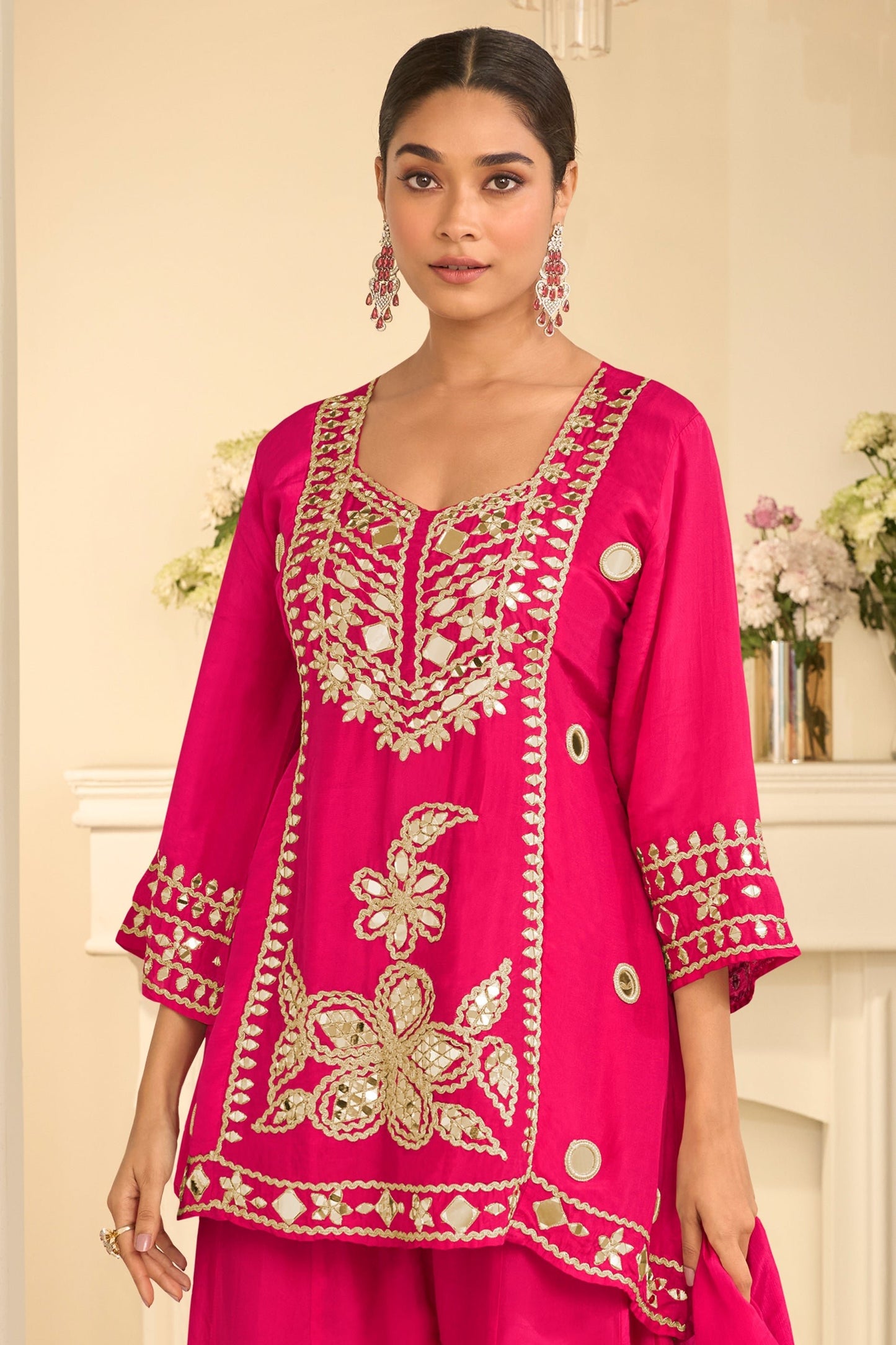 Pink Readymade Mirror Work Chinon A-line Suit-SAR12154_3_SareeButa.com