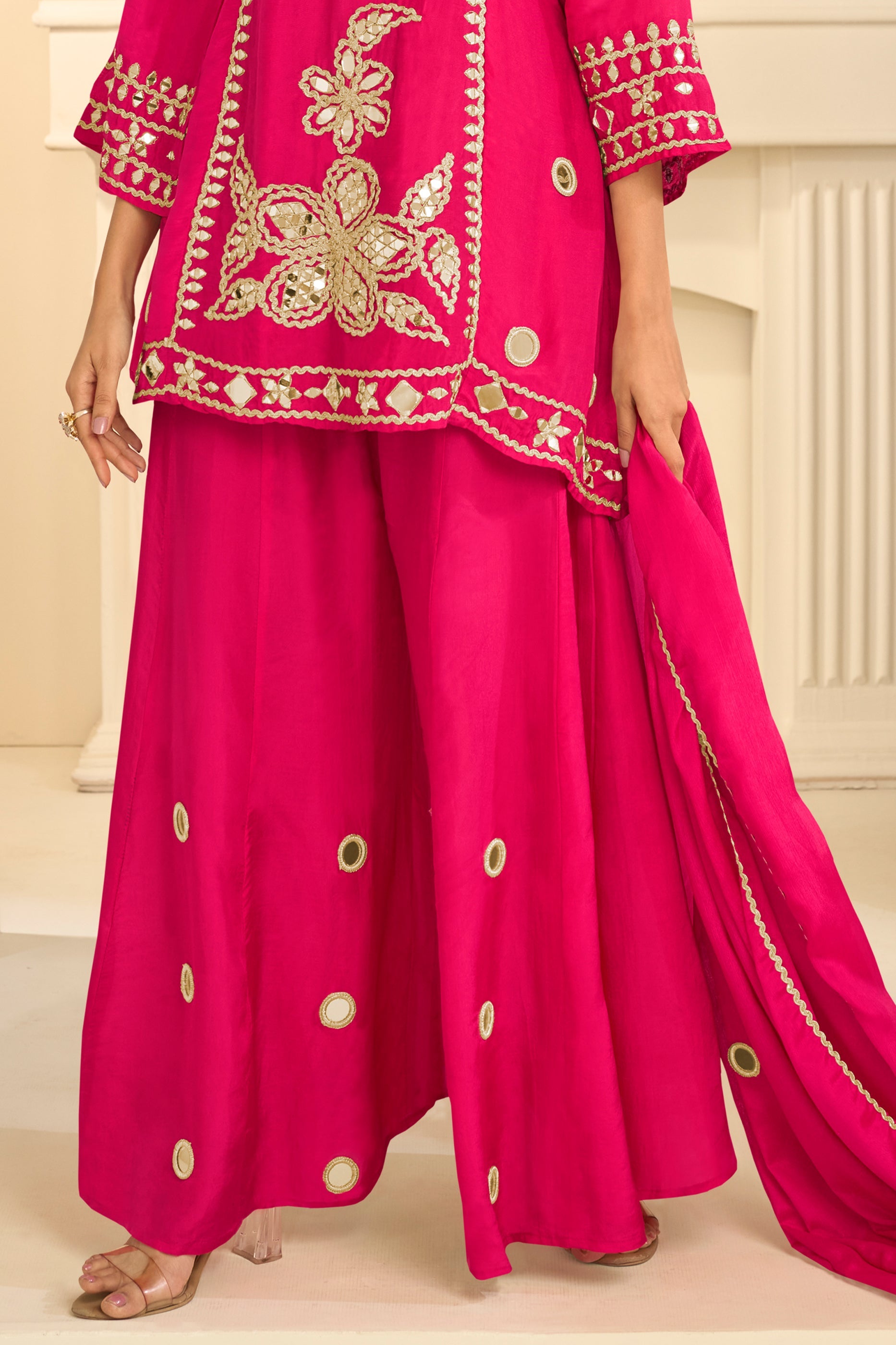 Pink Readymade Mirror Work Chinon A-line Suit-SAR12154_4_SareeButa.com