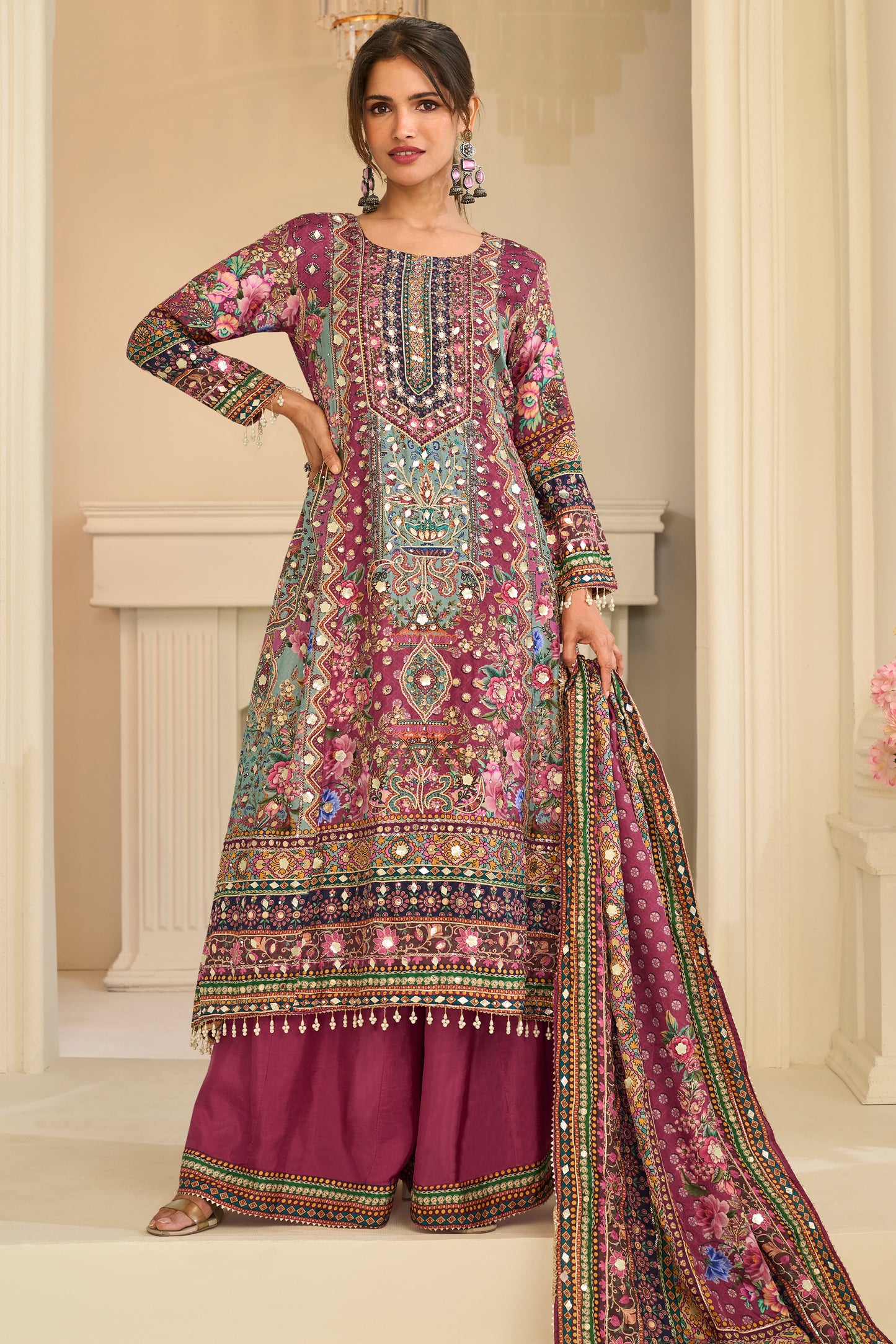 Pink Readymade Satin Crepe Palazzo Suit-SAR13082_1_SareeButa.com