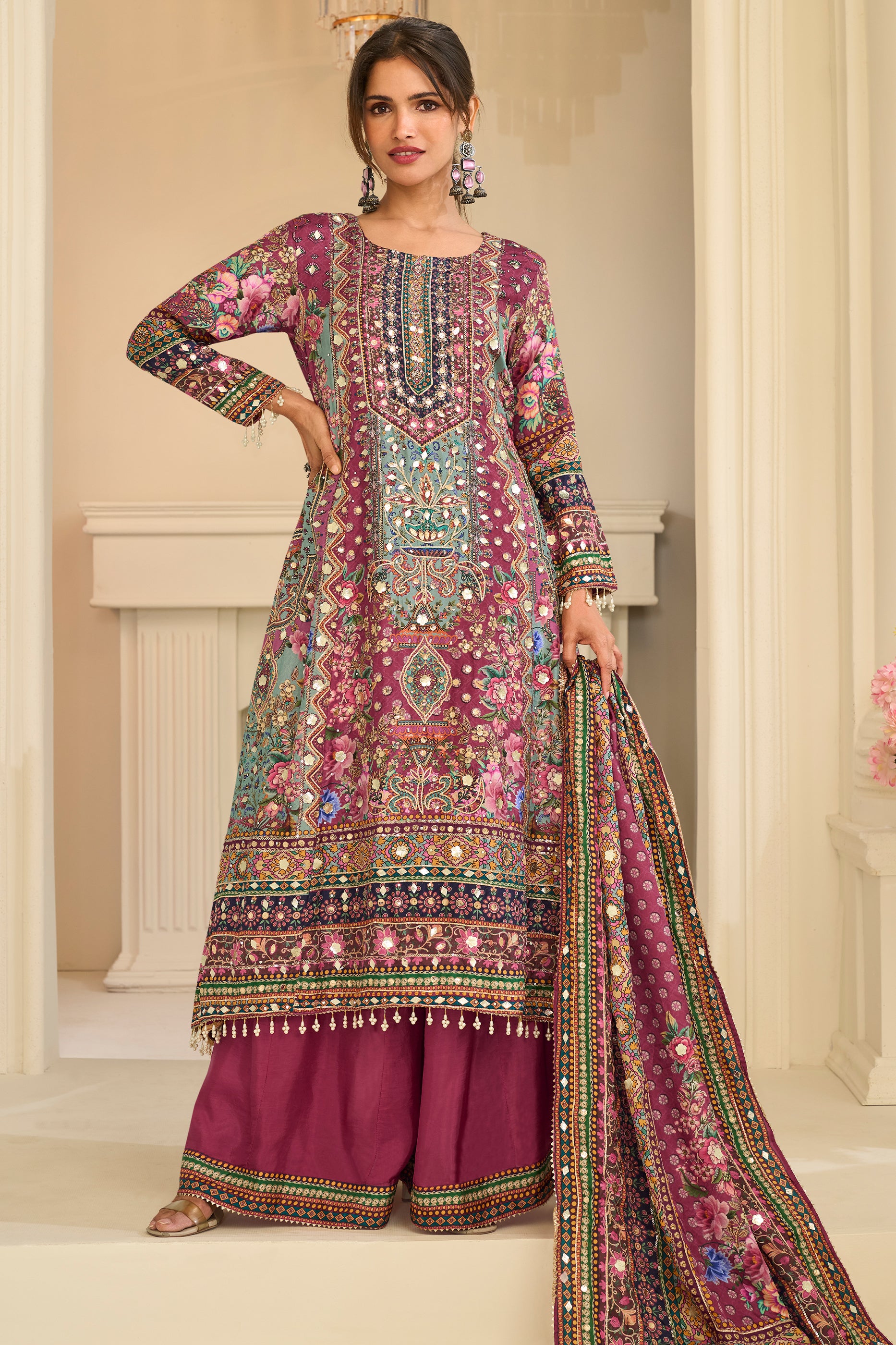 Pink Readymade Satin Crepe Palazzo Suit-SAR13082_1_SareeButa.com