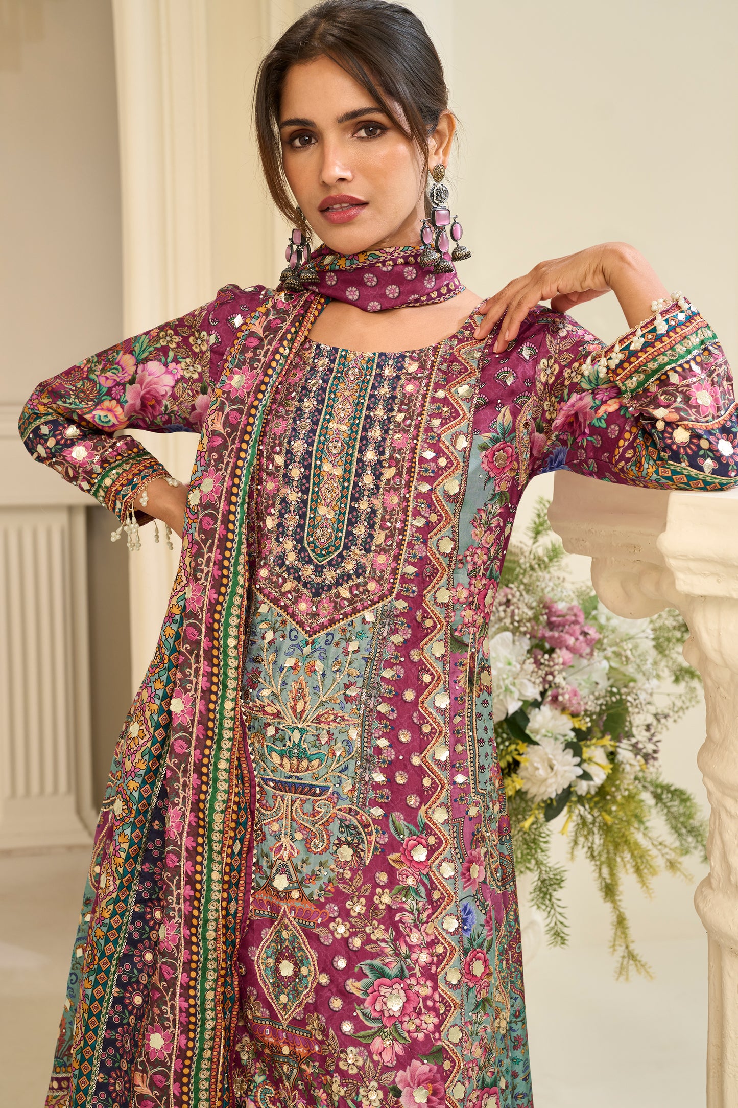 Pink Readymade Satin Crepe Palazzo Suit-SAR13082_2_SareeButa.com