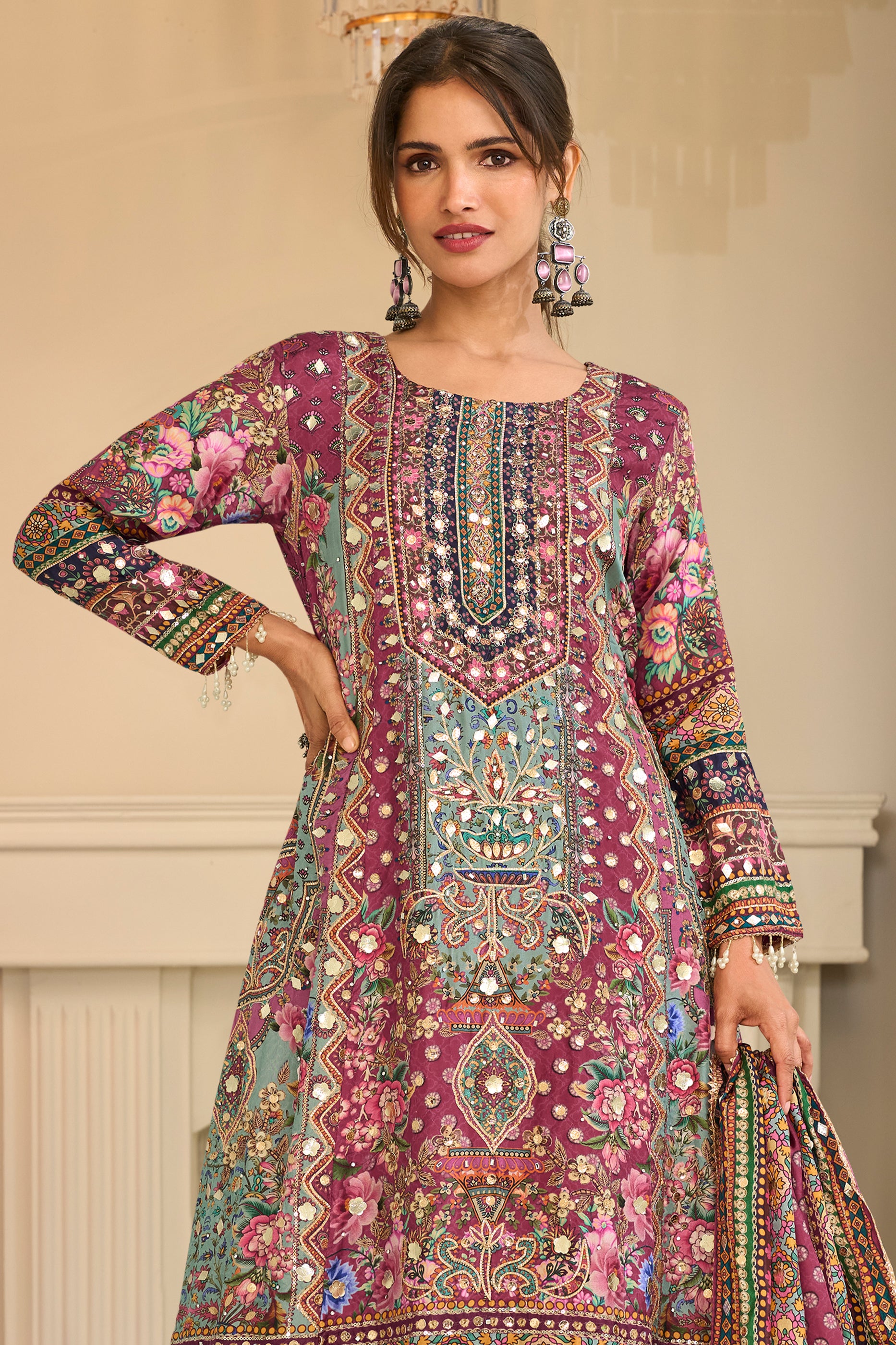 Pink Readymade Satin Crepe Palazzo Suit-SAR13082_3_SareeButa.com