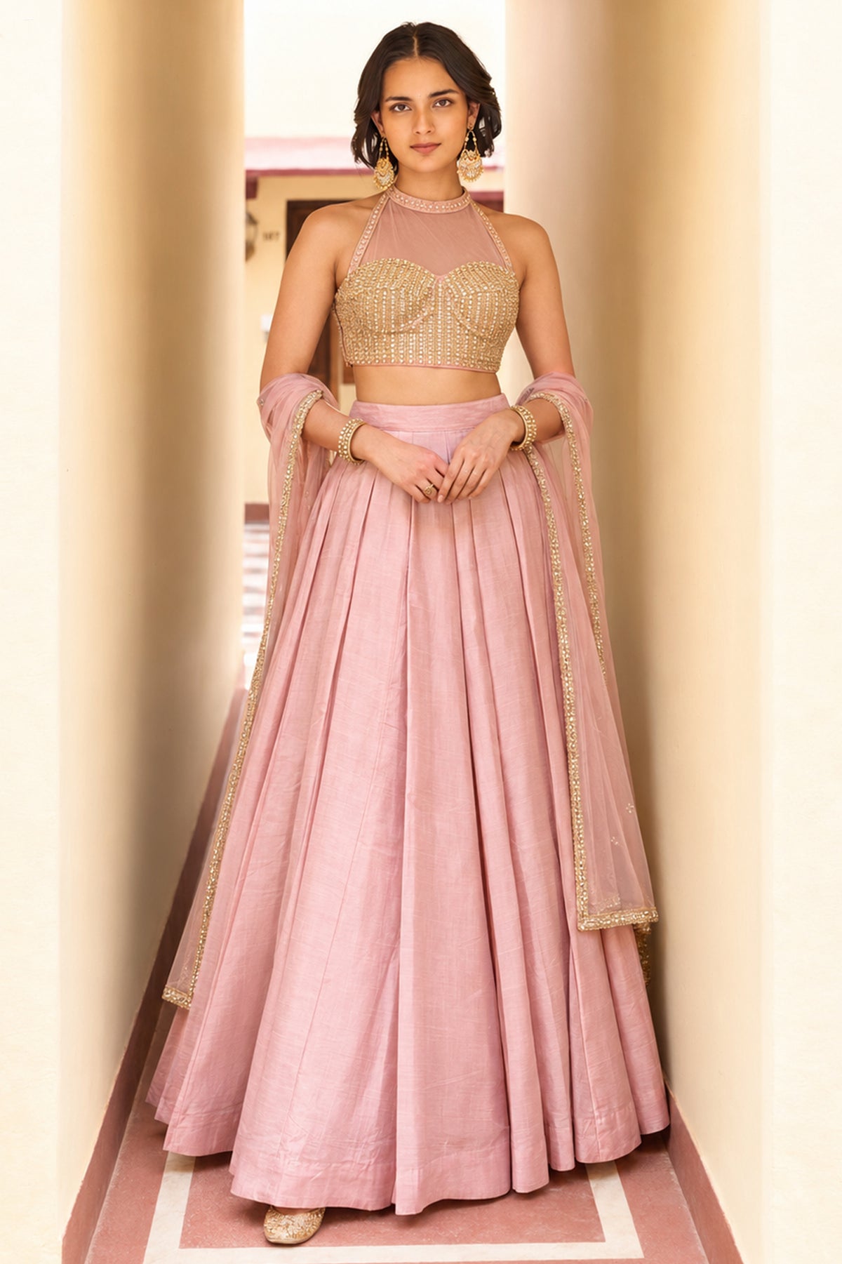 Pink Readymade Sequence Work Silk Lehenga-SAR13342_1_SareeButa.com