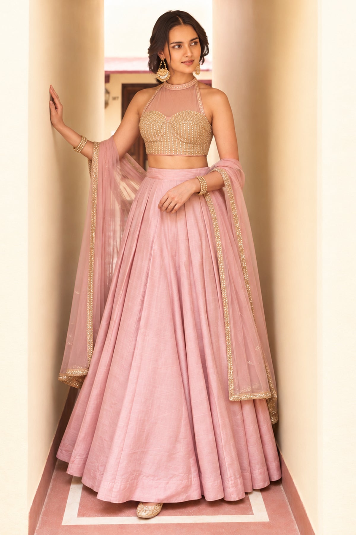 Pink Readymade Sequence Work Silk Lehenga-SAR13342_4_SareeButa.com