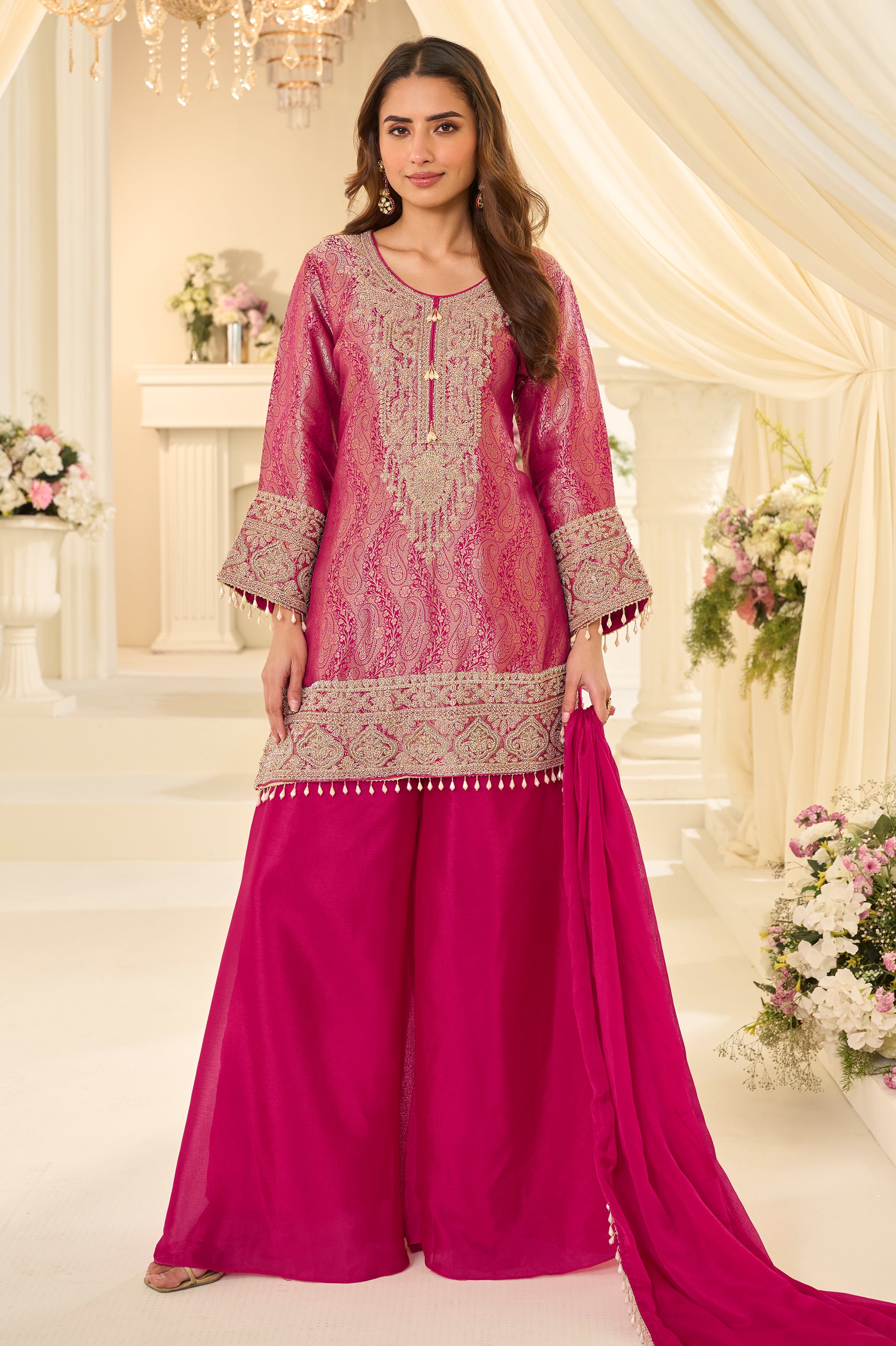 Pink Readymade Viscose Jacquard Silk Suit-SAR12209_1_SareeButa.com