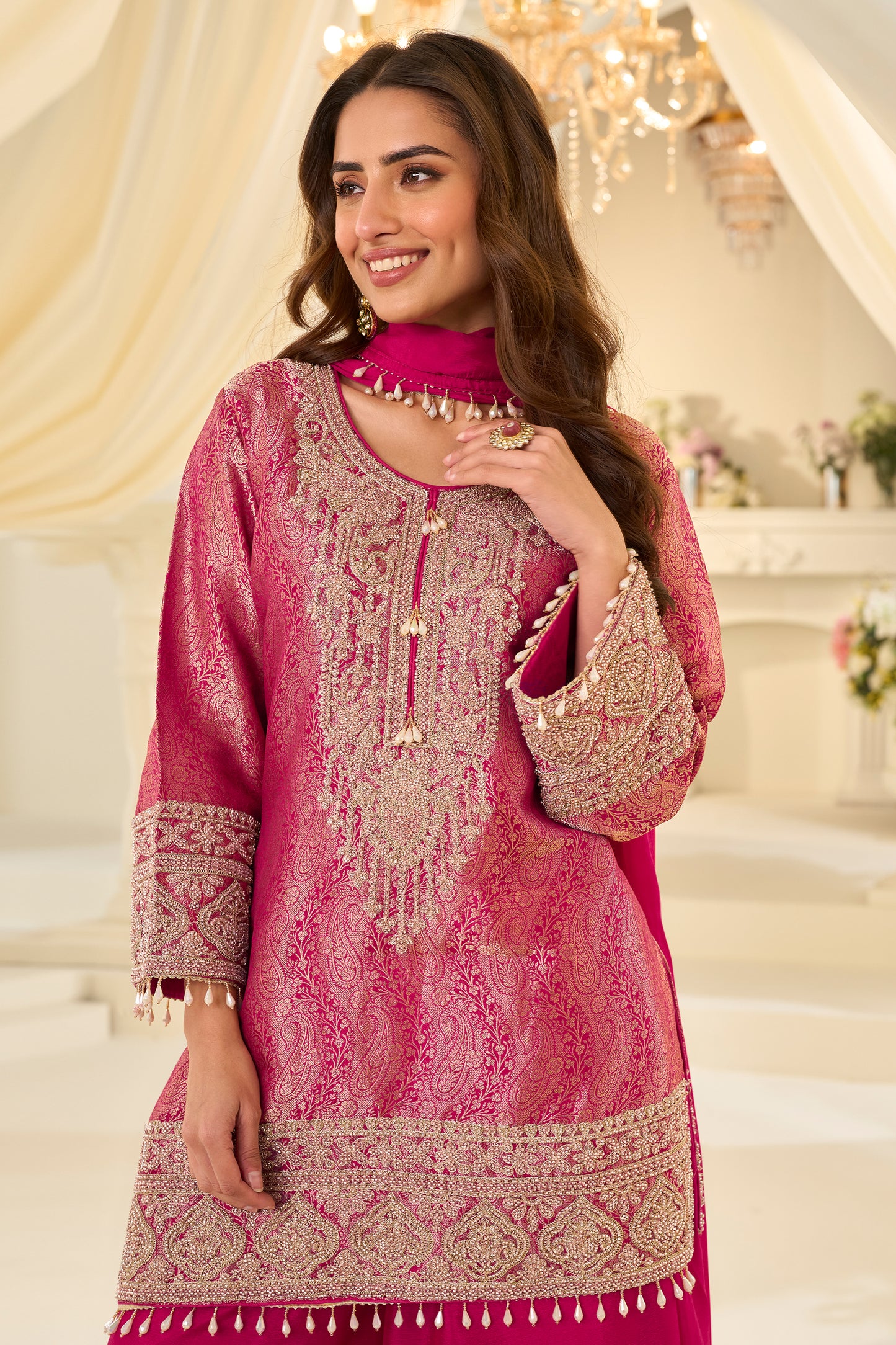 Pink Readymade Viscose Jacquard Silk Suit-SAR12209_2_SareeButa.com